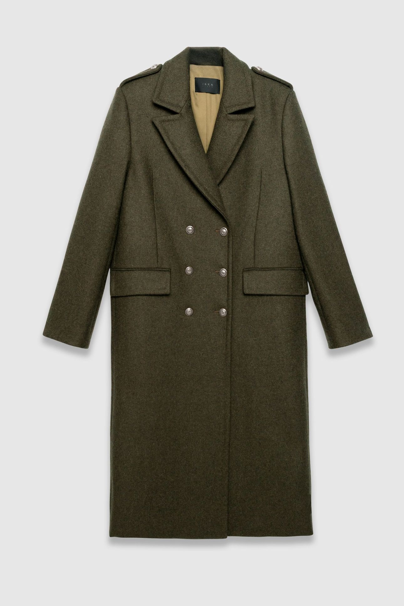 KHAKI LONG PEA COAT WITH ENGRAVED BUTTONS 4