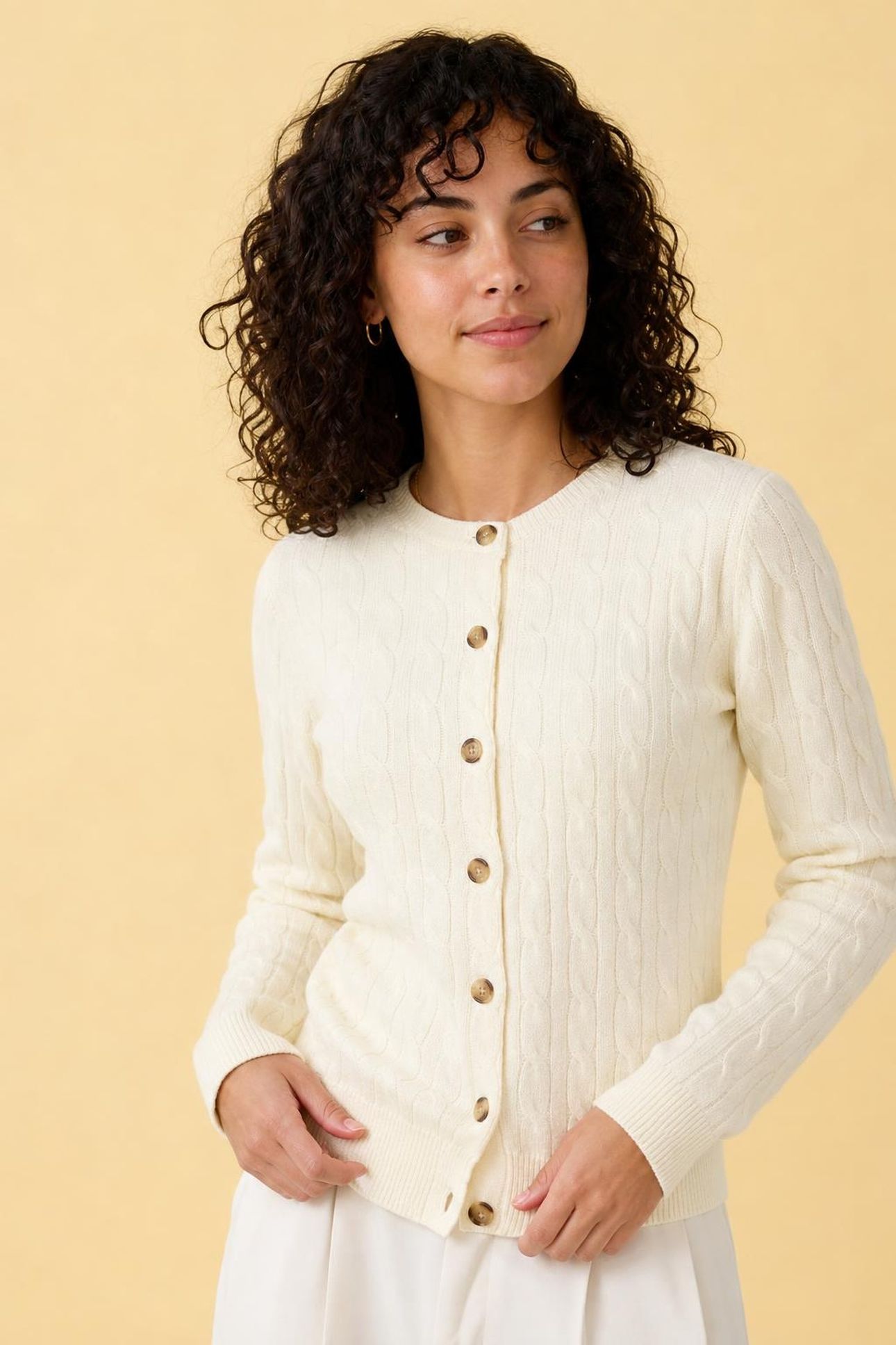 BUTTON CABLE CARDIGAN OFF WHITE 1
