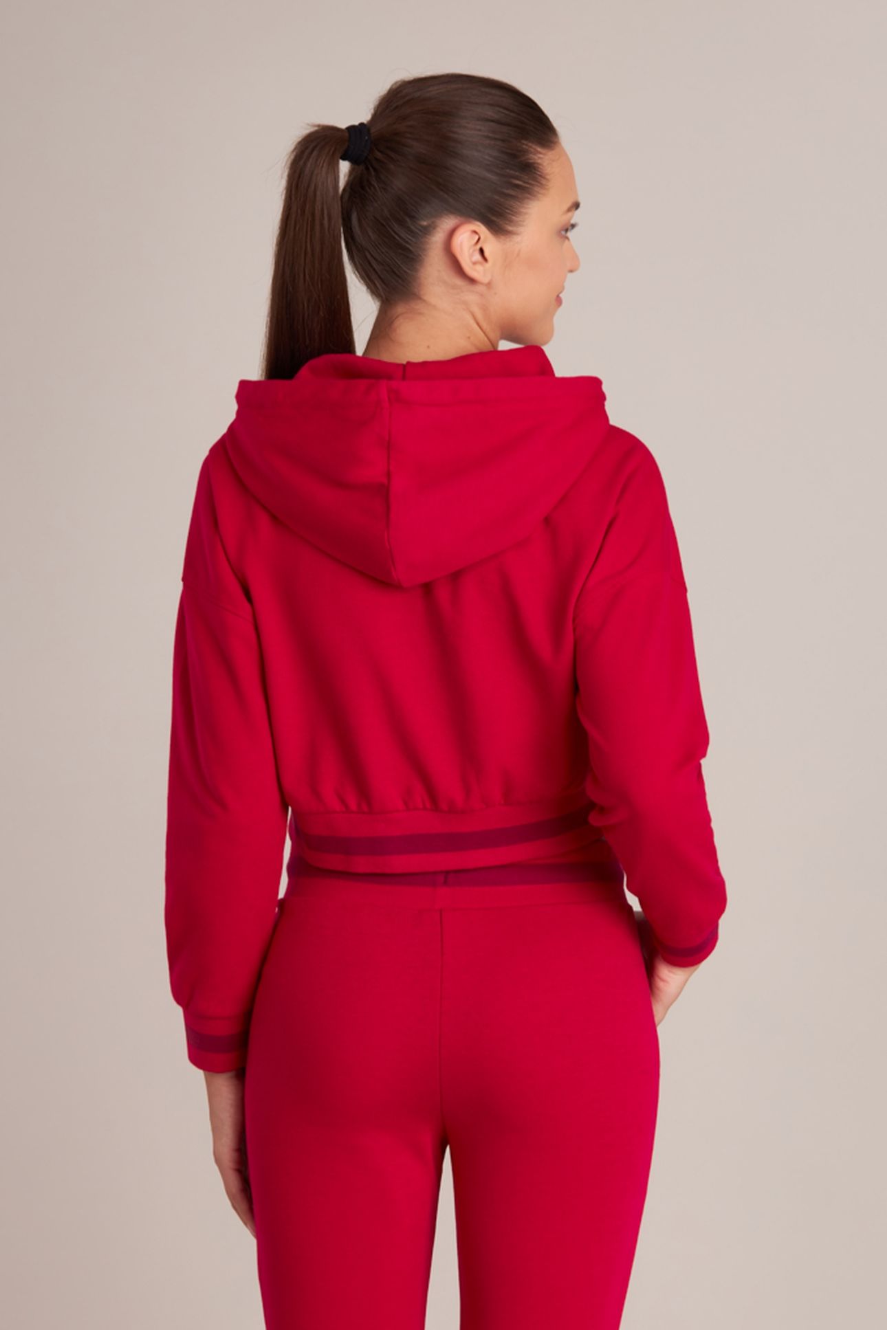LADIES CROPPED HOODIE RED 3