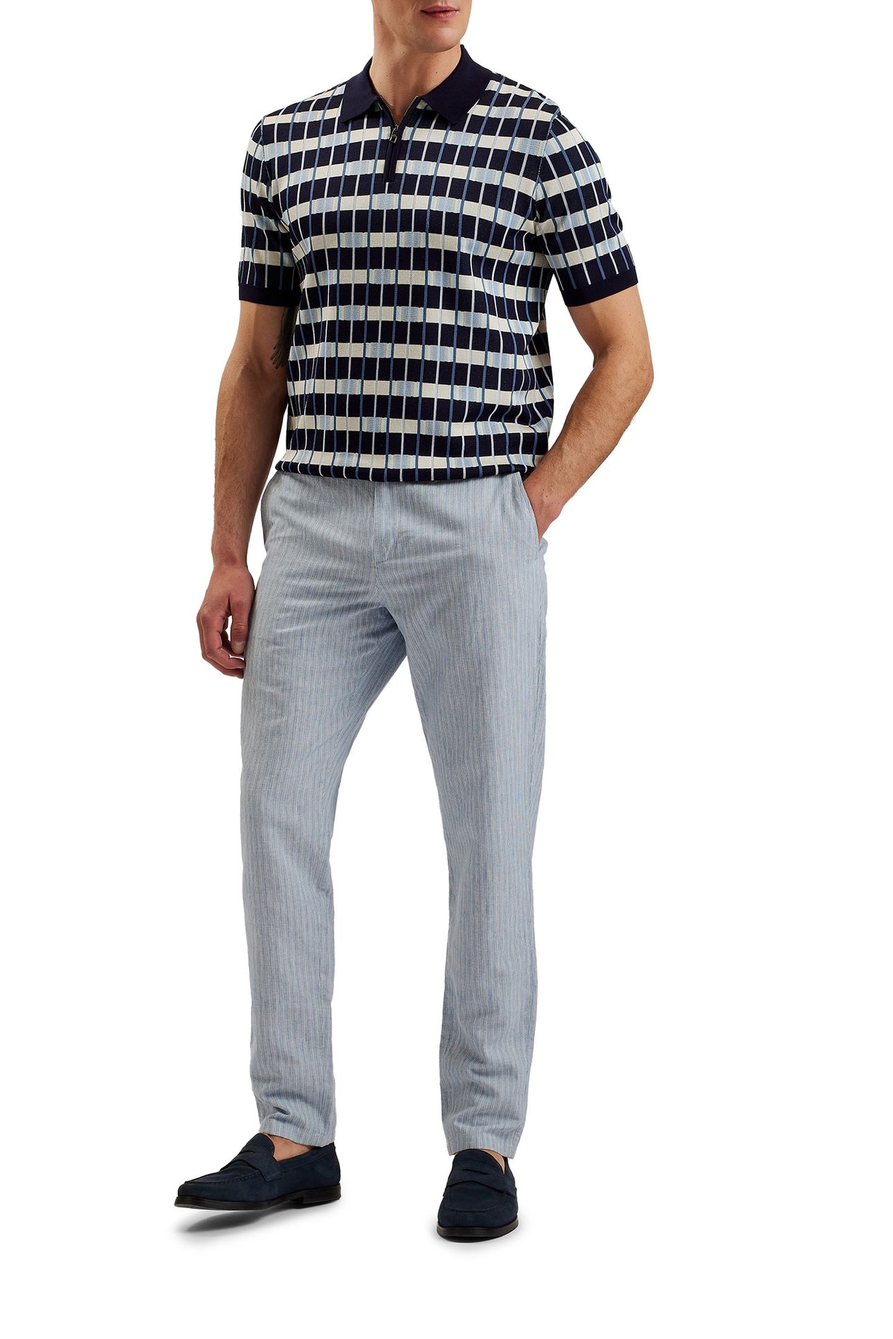 AIRON SS REGULAR ZIP NECK JACQUARD NAVY 3