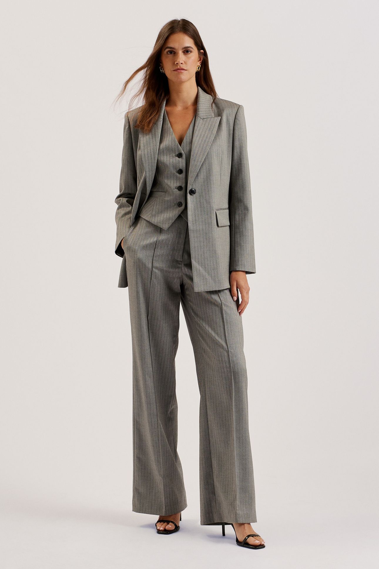 KOAT PINSTRIPE WIDE LEG TAILORED TROUSERS GREY 1