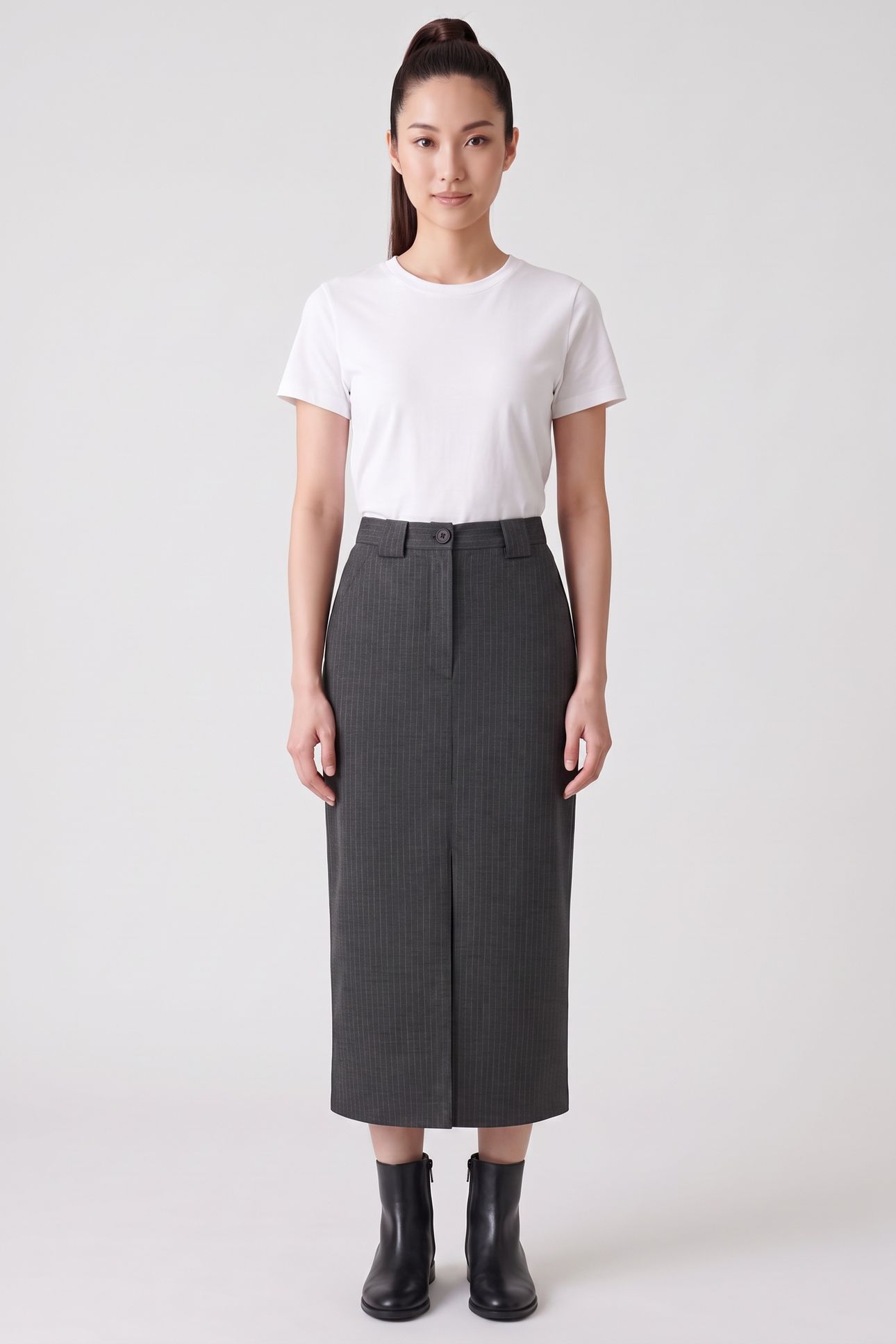 RUTH PENCIL SKIRT DARK GREY STRIPE 2