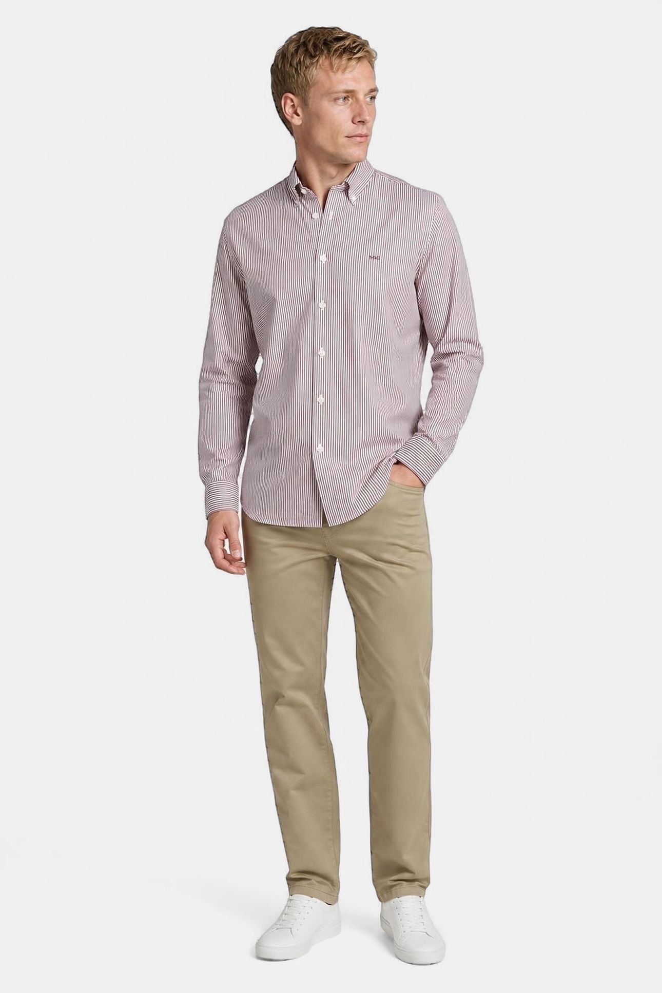 POPLIN STRIPE PEACHED SHIRT BURGUNDY 1