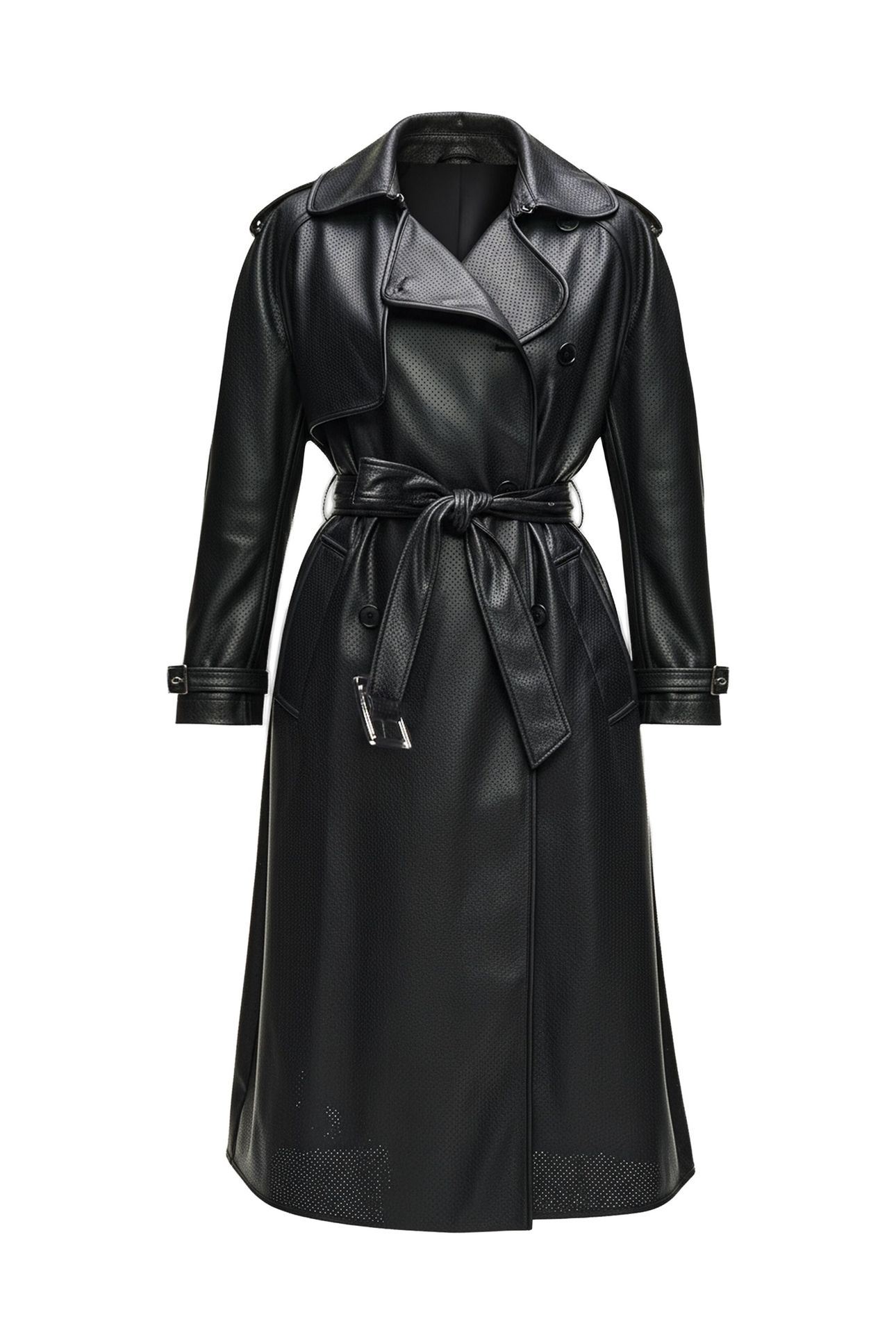 PERFORATED FAUX LEATHER TRENCH BLACK 5