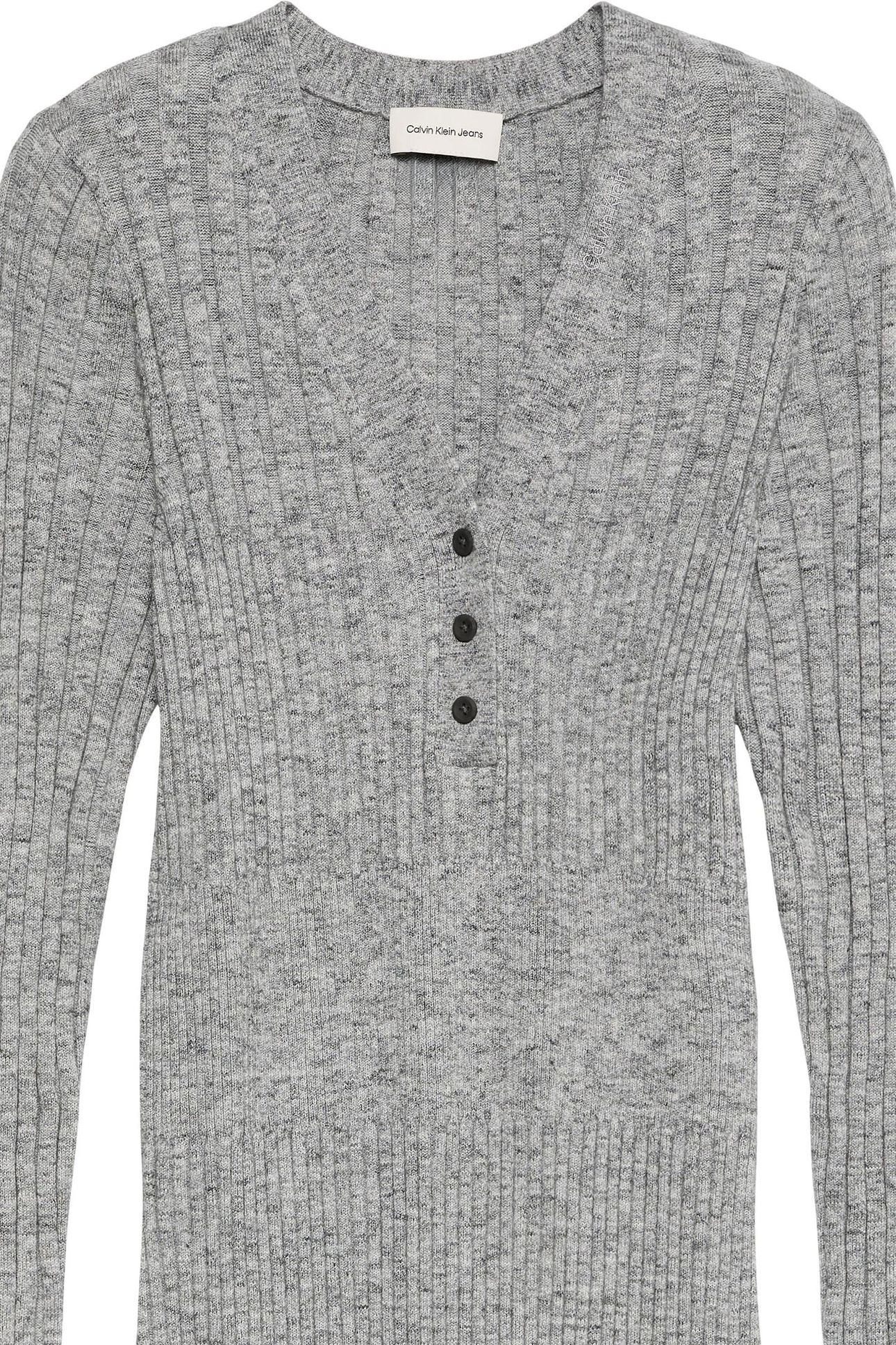MOULINE RIB VNECK DRESS QUIET GRAY MELANGE 3