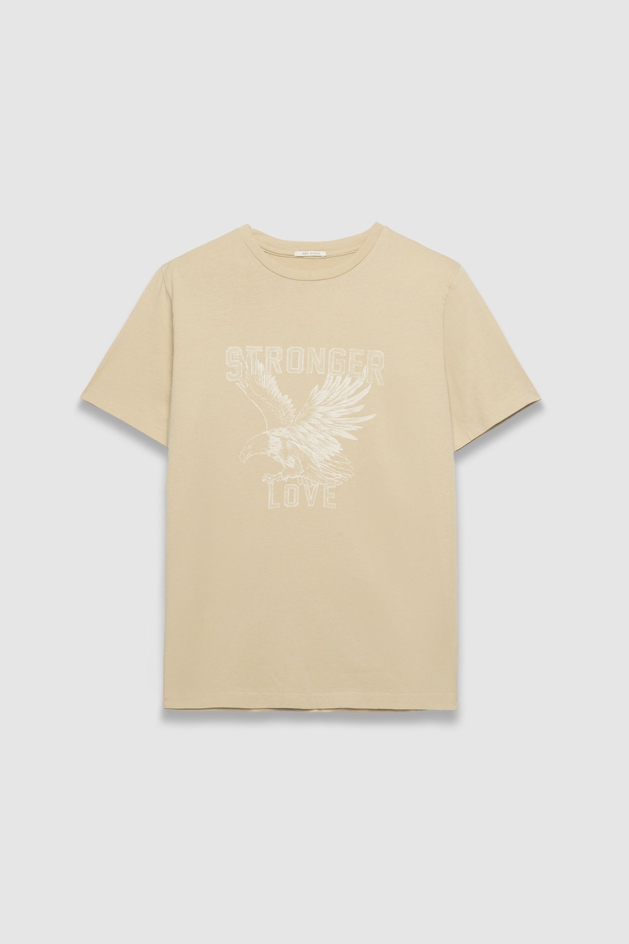 BEIGE ORGANIC COTTON EAGLE IMAGE CREW NECK T-SHIRT 4