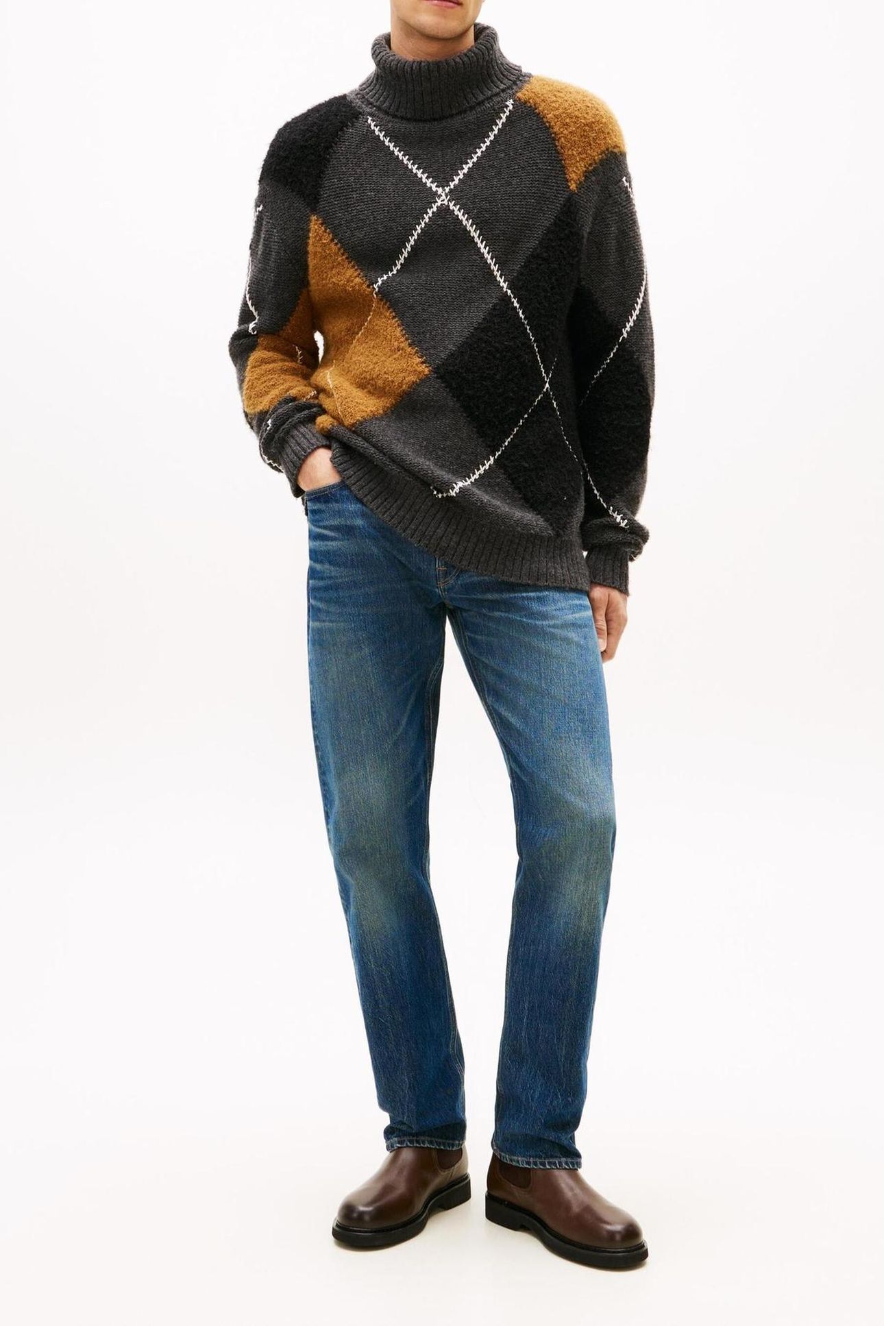 ARGYLE ROLL NECK DARK GREY HEATHER 2