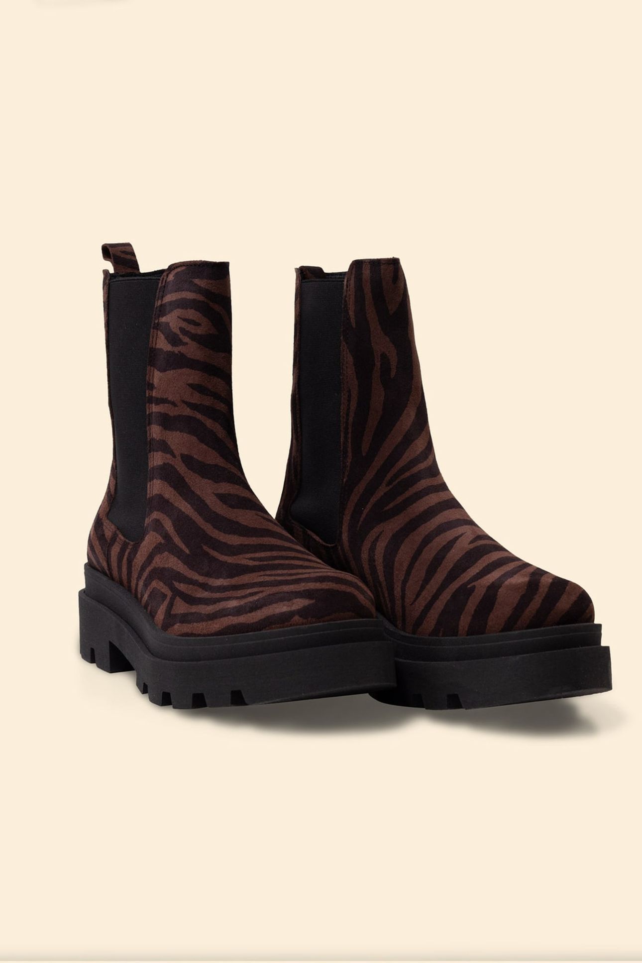 CHELSEA BOOTS BROWN LEATHER VELOUR ZEBRA PATTERN 2
