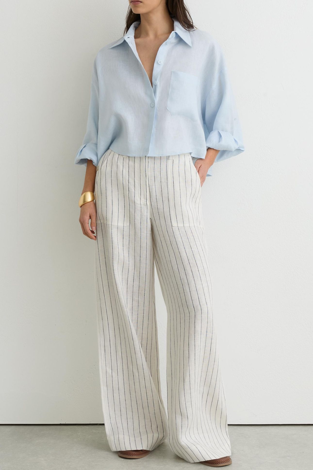 WIDE LEG STRIPE LINEN TROUSER WHITE/NAVY 3