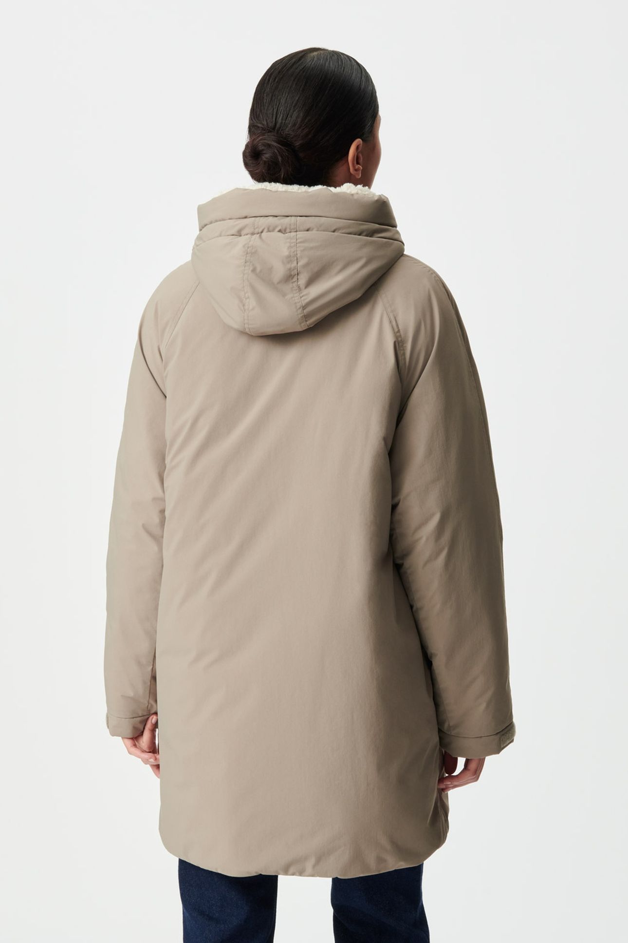 BEIGE PADDED JACKET WITH FUR-LINED HOOD 2