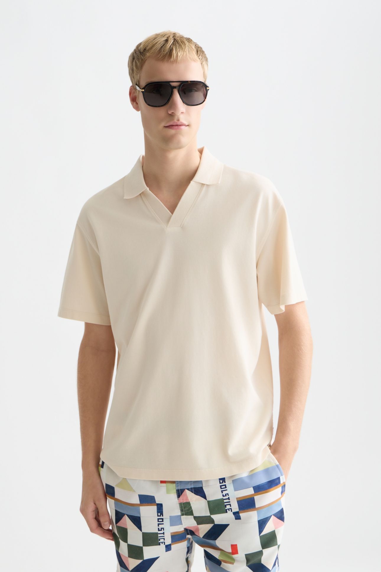 3 CROSSES PIQUE RELAXEDFIT GARMENTDYED POLO LIGHT BEIGE 1