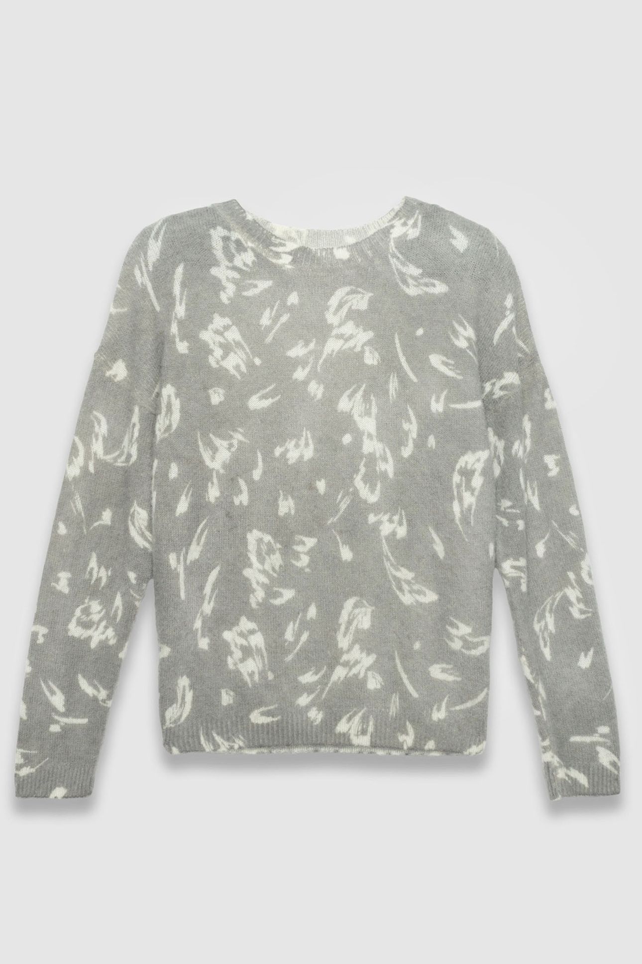GREY WINTER SWEATER WITH ECRU TACHIST PRINT 4