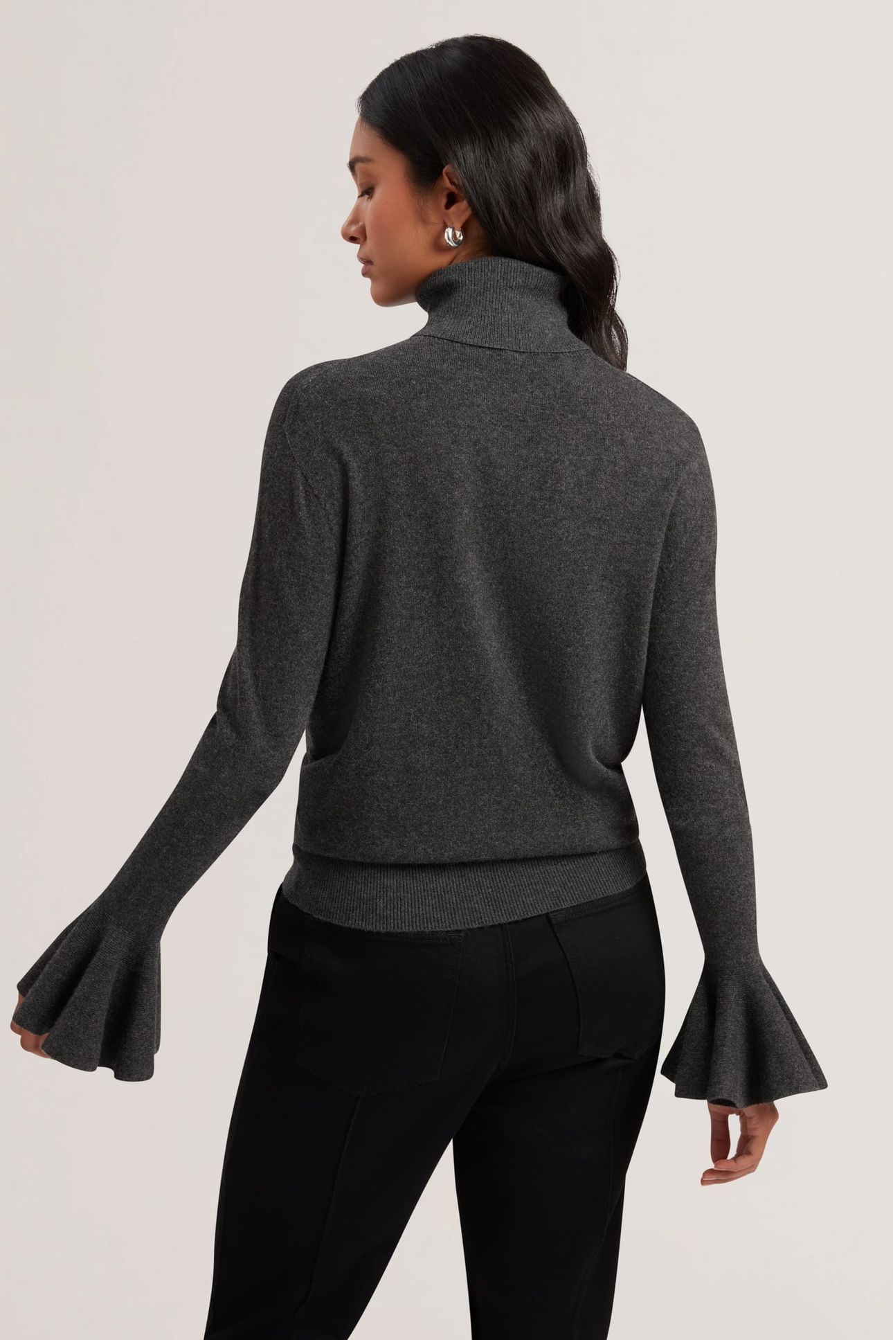 TAMSENN ROLL NECK FLUTED SLEEVE SWEATER GREY 2