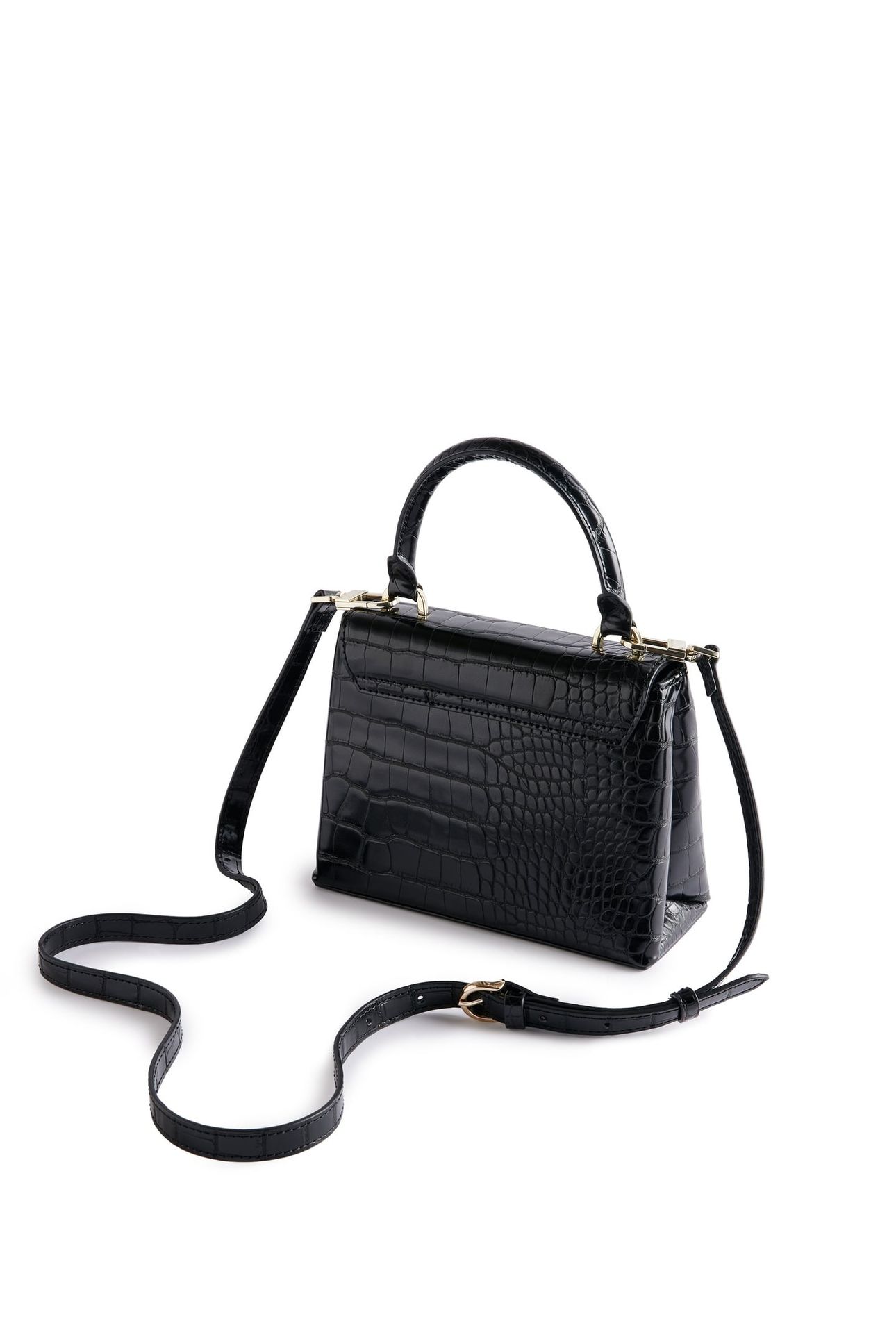 AYNAYA CROC EFFECT TOP HANDLE SMALL BLACK 2