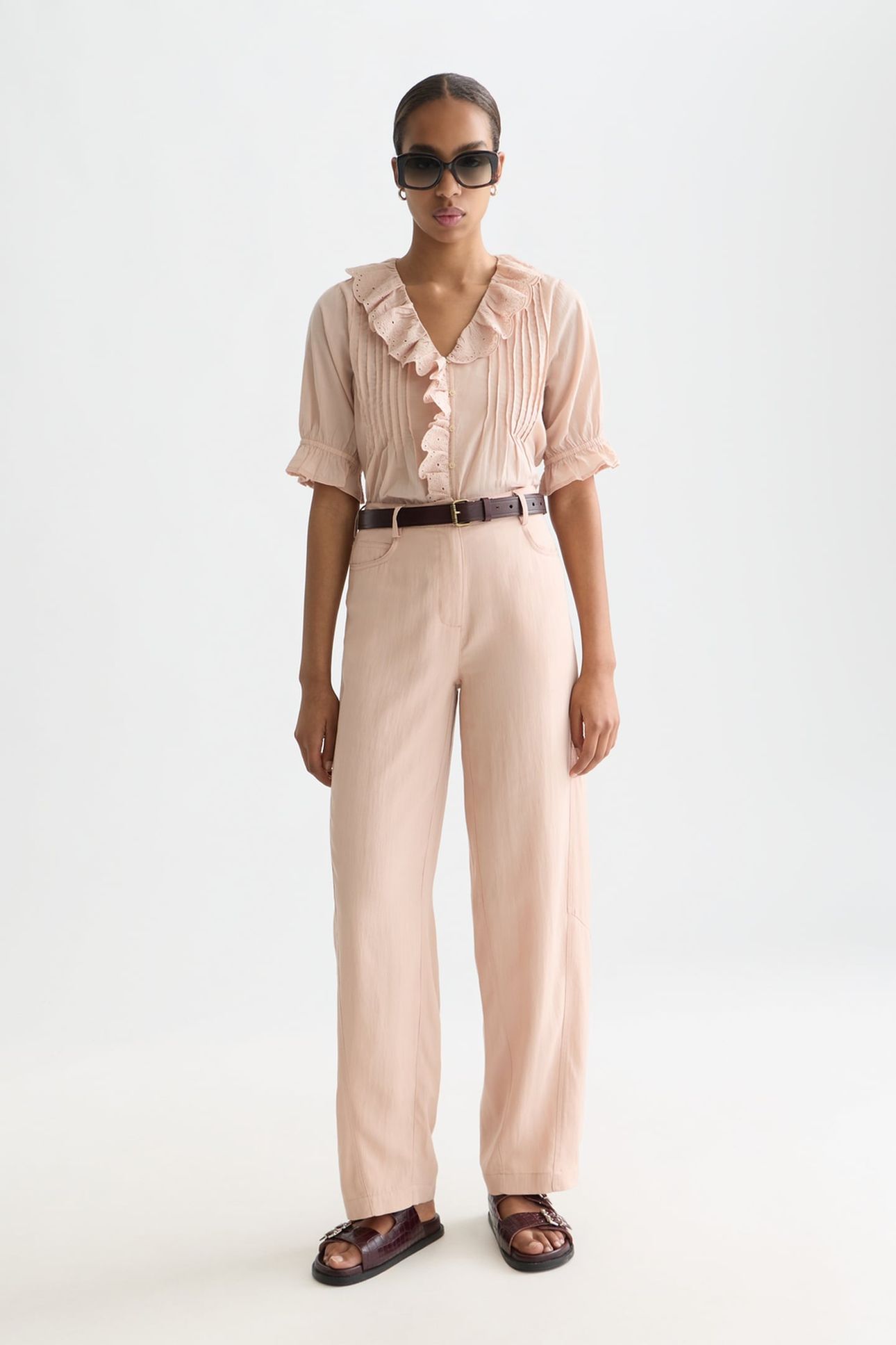 SHORT SLEEVE BLOUSE WITH EMBROIDERED DETAILS ROSE DUST 3