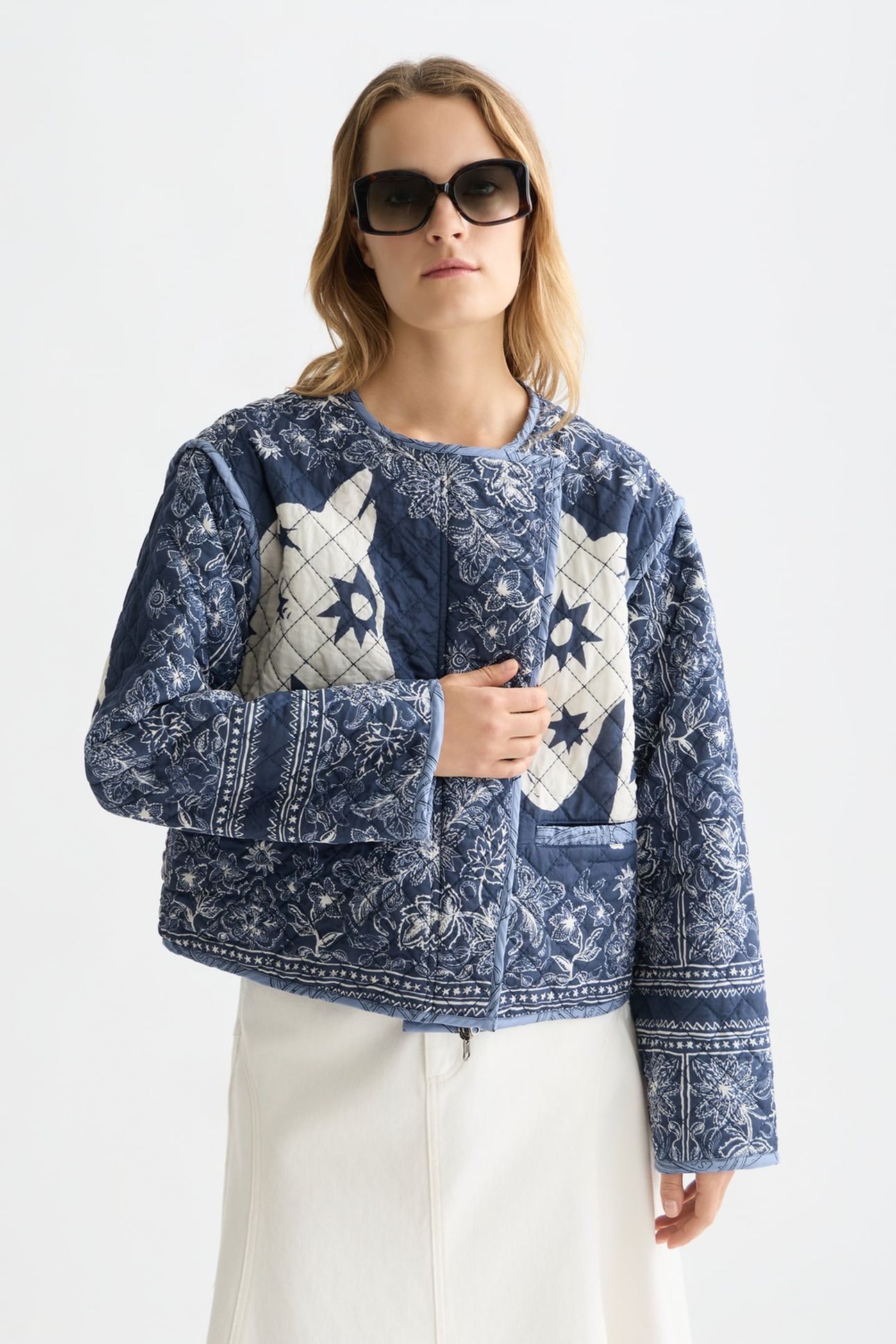 REVERSIBLE PRINTED QUILTED JACKET HORSE BANDANA DRESS BLUES 1