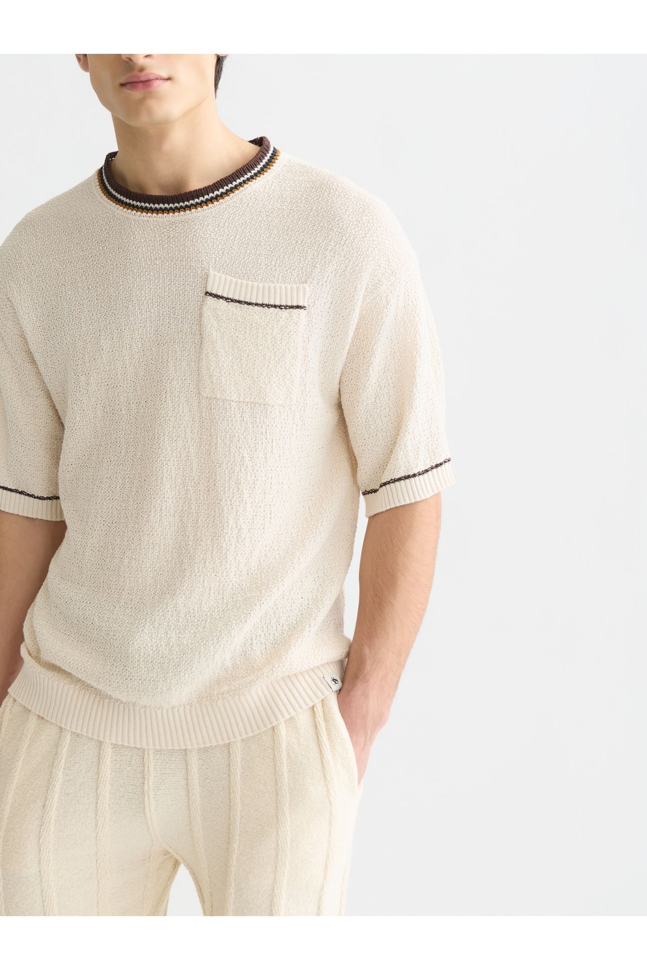 KNITTED COTTON LINENBLEND RELAXEDFIT TSHIRT LIGHT BEIGE 6