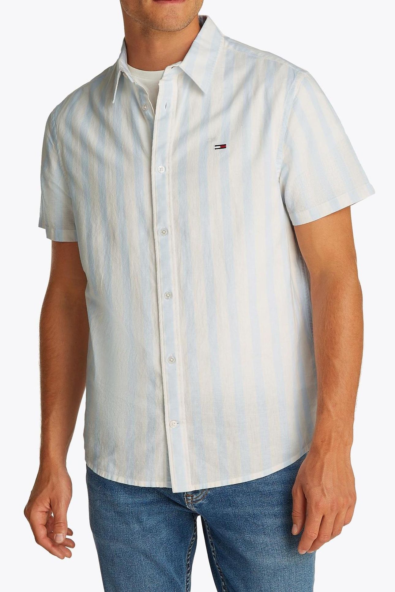 TJM REG LINEN BLEND SWEET BLUE/ECRU 1
