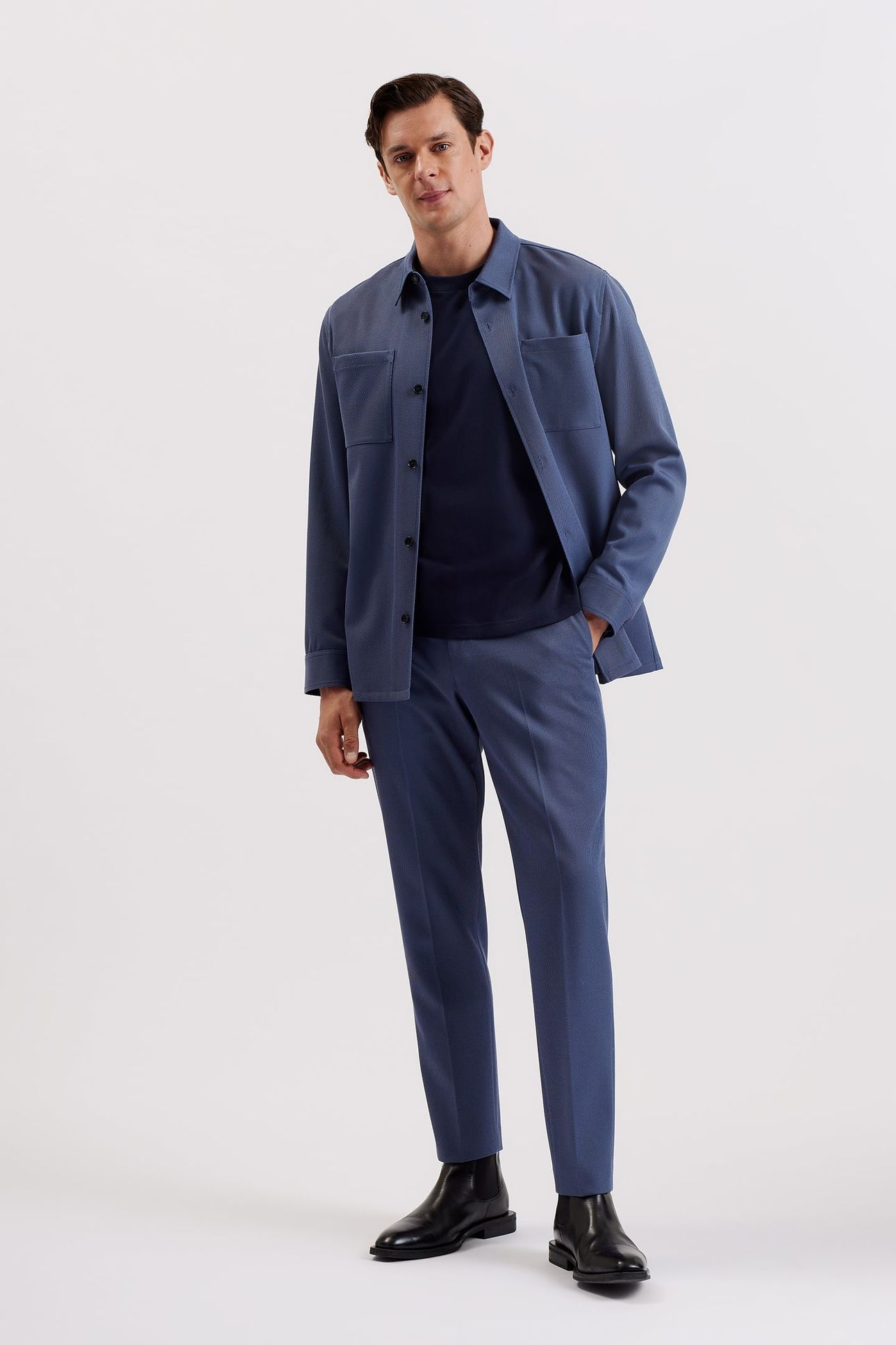 NALFANS LS WOOL BLEND TWILL OVER SHIRT MID-BLUE 2
