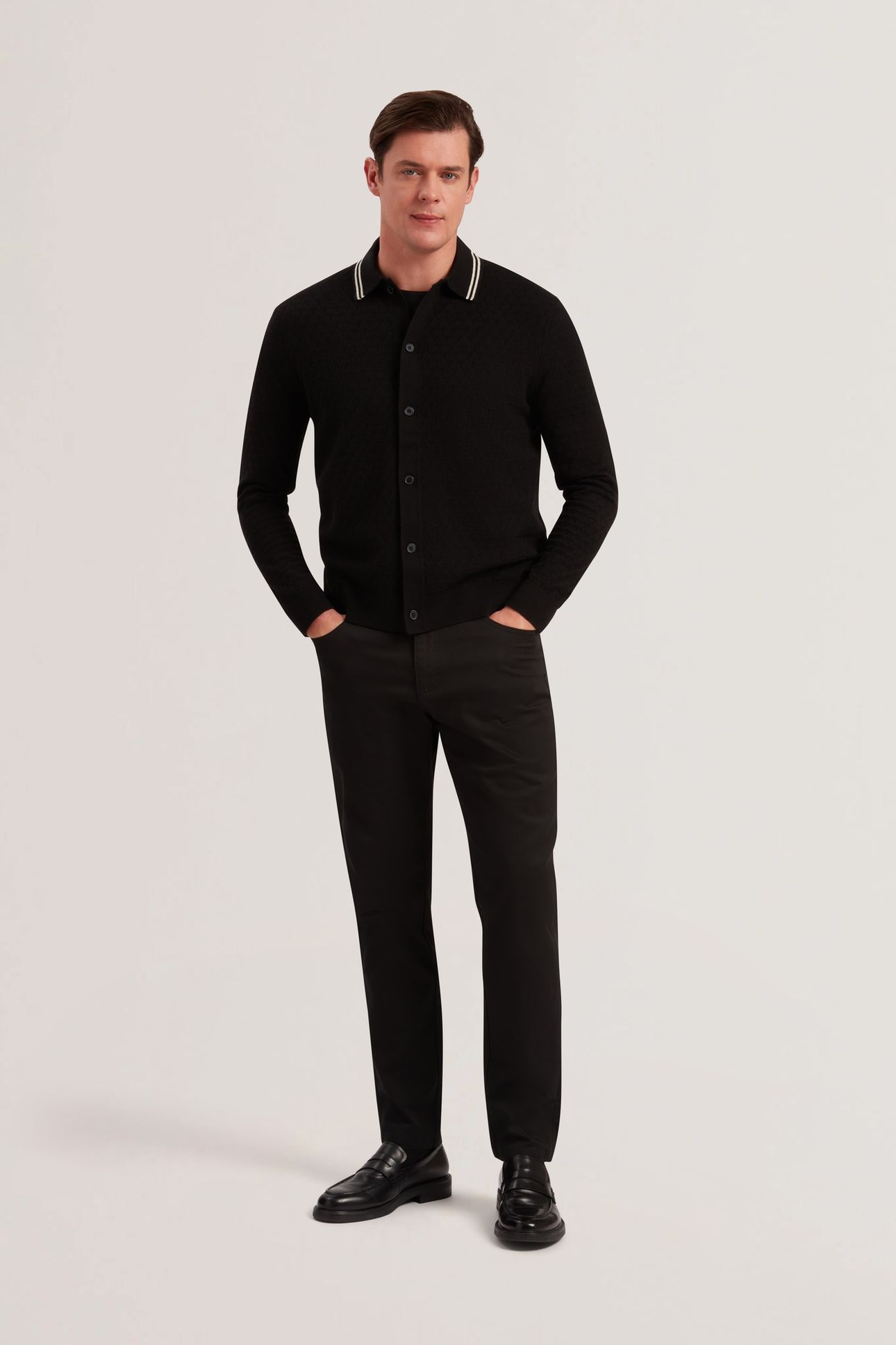 RODEN LS BUTTON THROUGH T STITCH SHIRT BLACK 3
