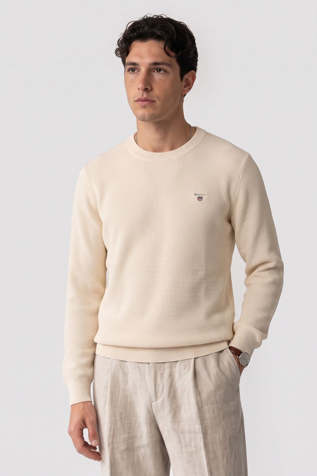WAFFLE KNIT SWEATER CREAM 1
