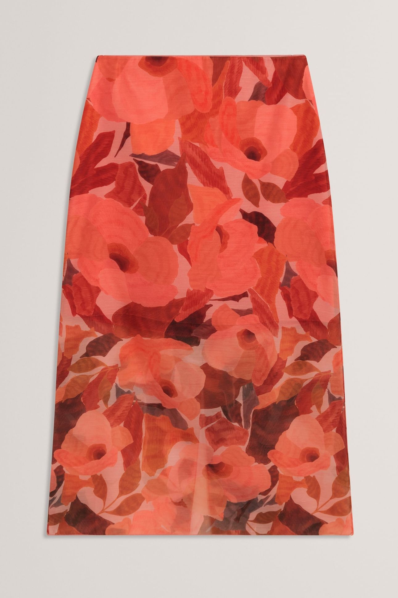 PRINTED ORGANZA OVERLAY MIDI SKIRT CORAL 3