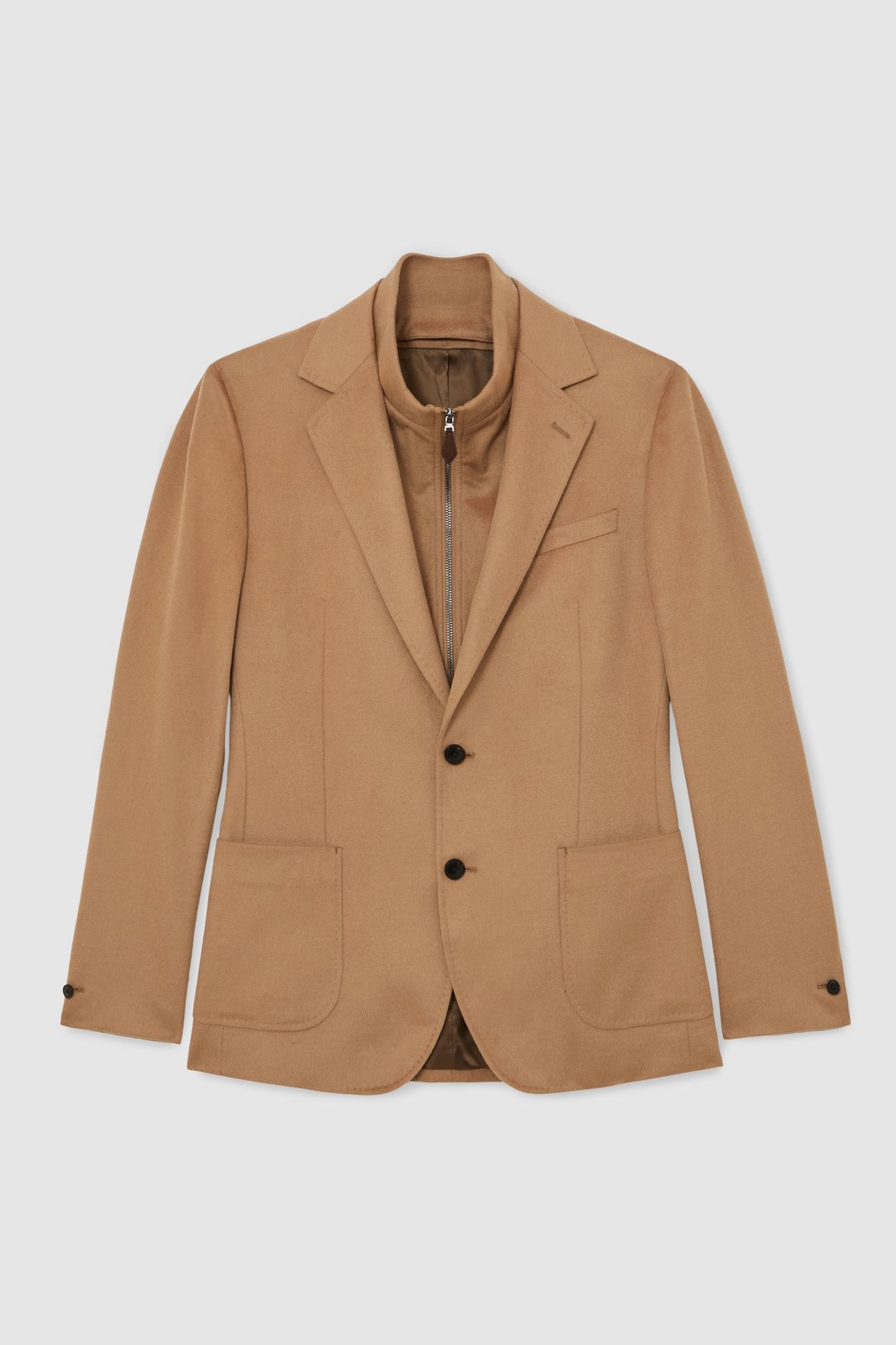 SB 2B NOTCH GILET INSERT WOOL BLAZER CAMEL BROWN 5