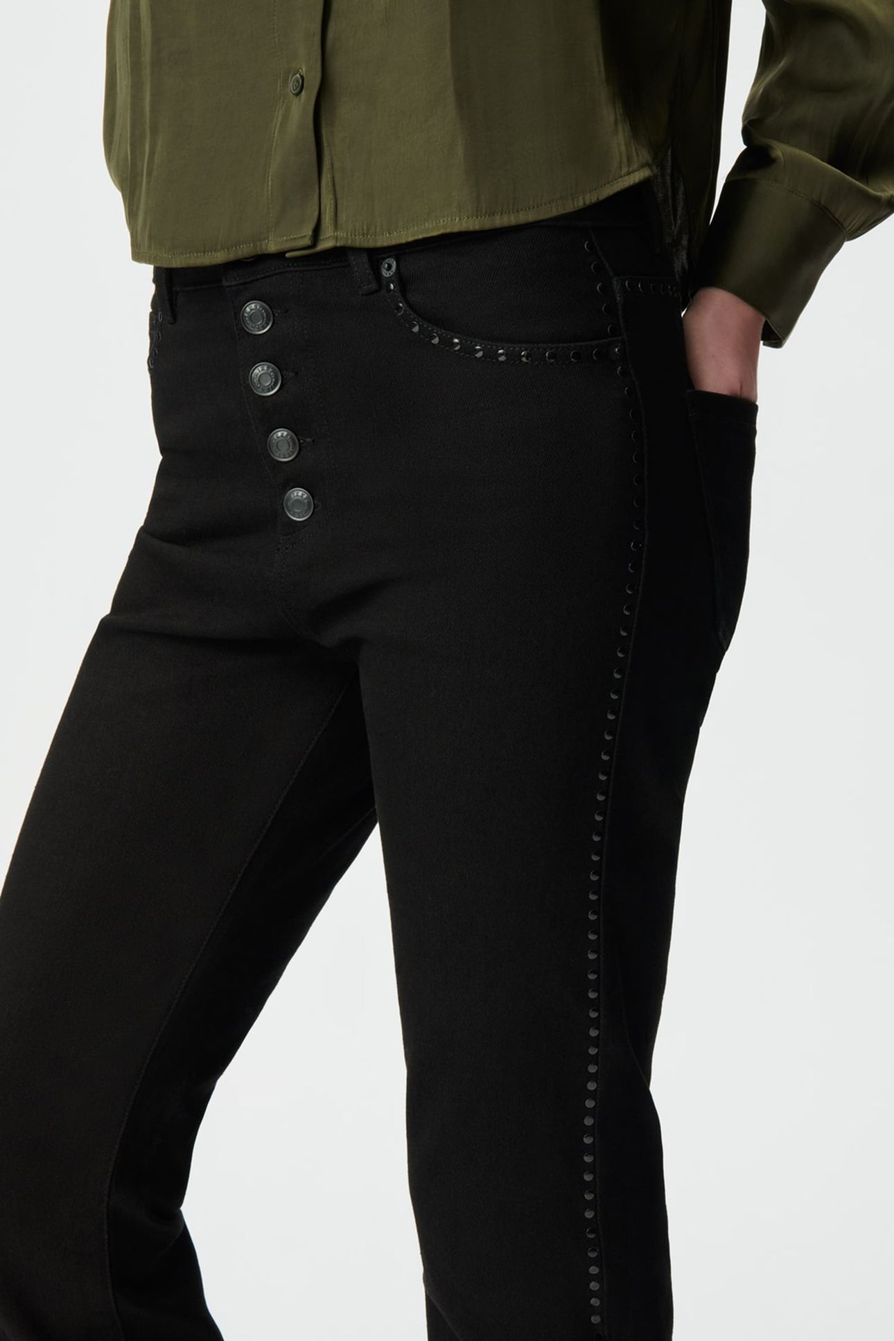 BLACK STUDDED CROPPED STRAIGHT JANIS JEANS 6