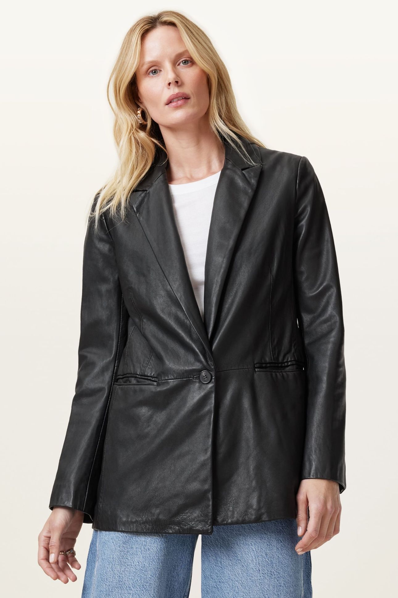 DERI LEATHER BLAZER BLACK 1