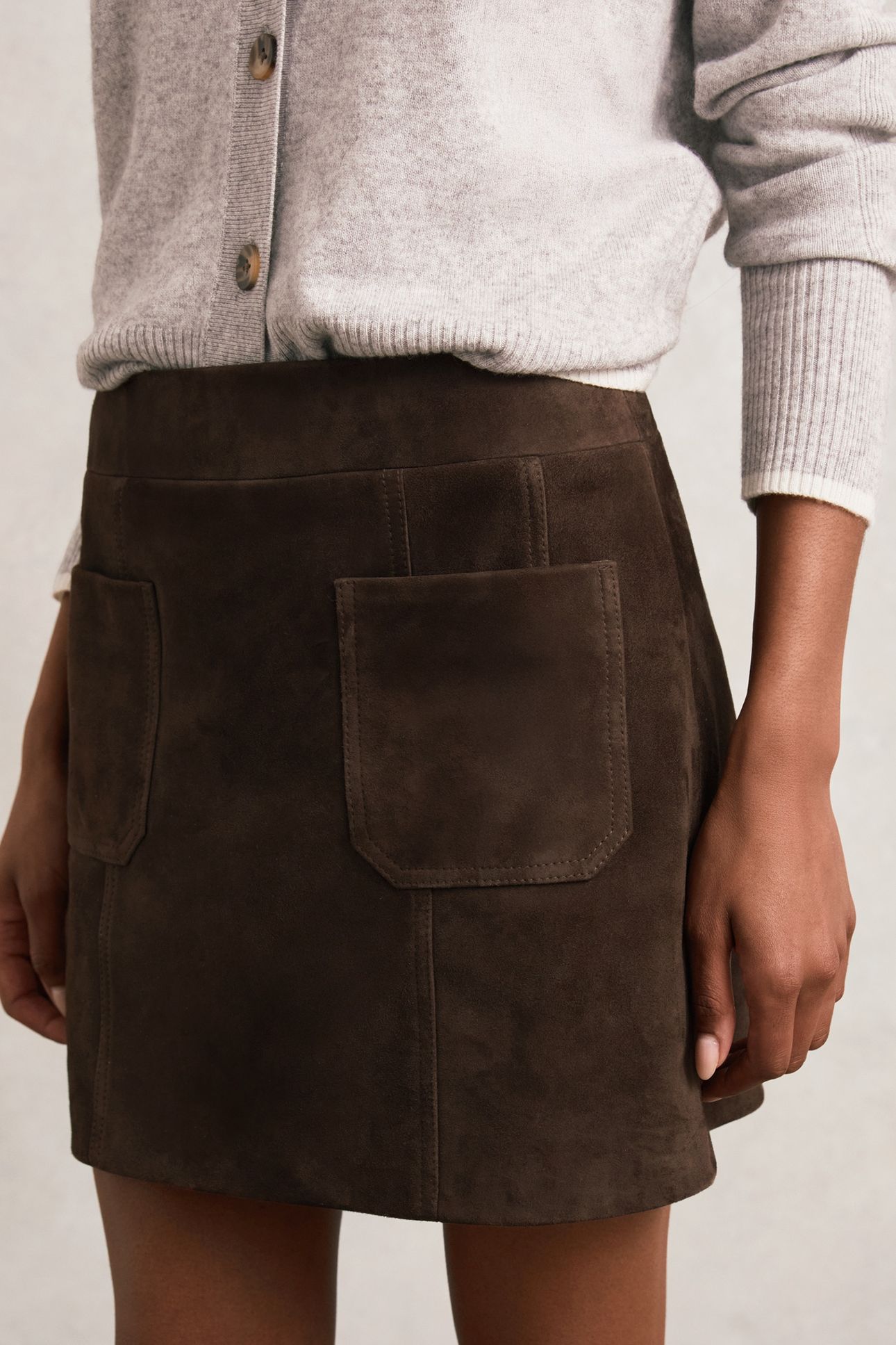 SUEDE PATCH POCKET MINI SKIRT CHOCOLATE BROWN 5