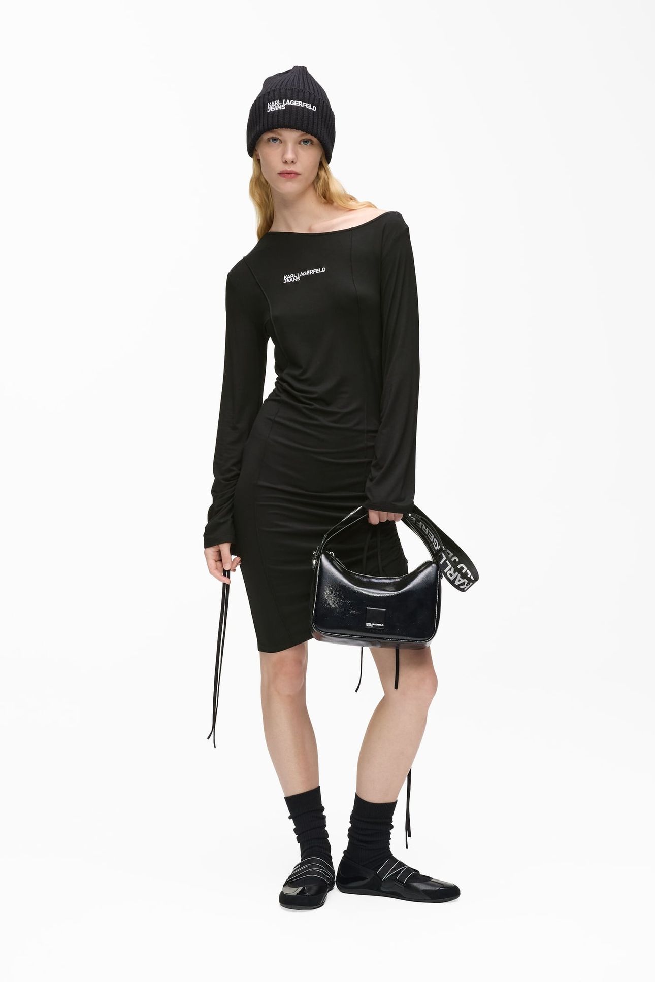 KLJ OFF SHOULDER JERSEY DRESS BLACK 2