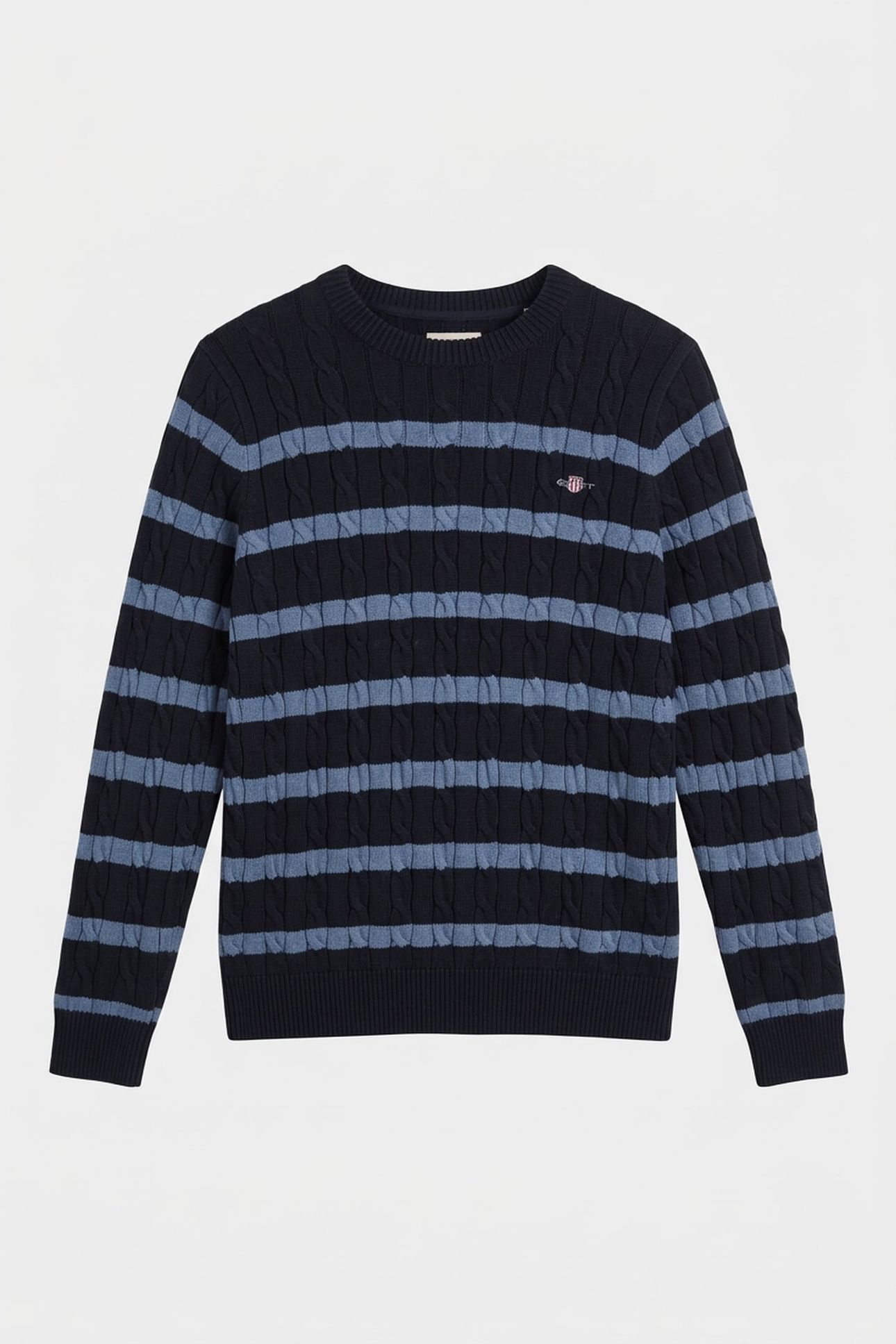 STRIPED COTTON CABLE C-NECK EVENING BLUE 3