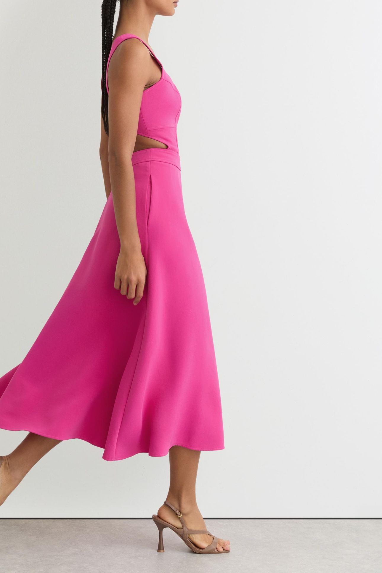 WAISTED MIDI DRESS RASPBERRY PINK 4