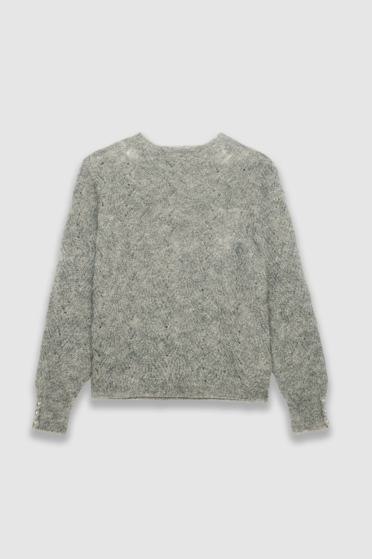 GREY MOHAIR-BLEND DECORATIVE CABLE KNIT SWEATER 4
