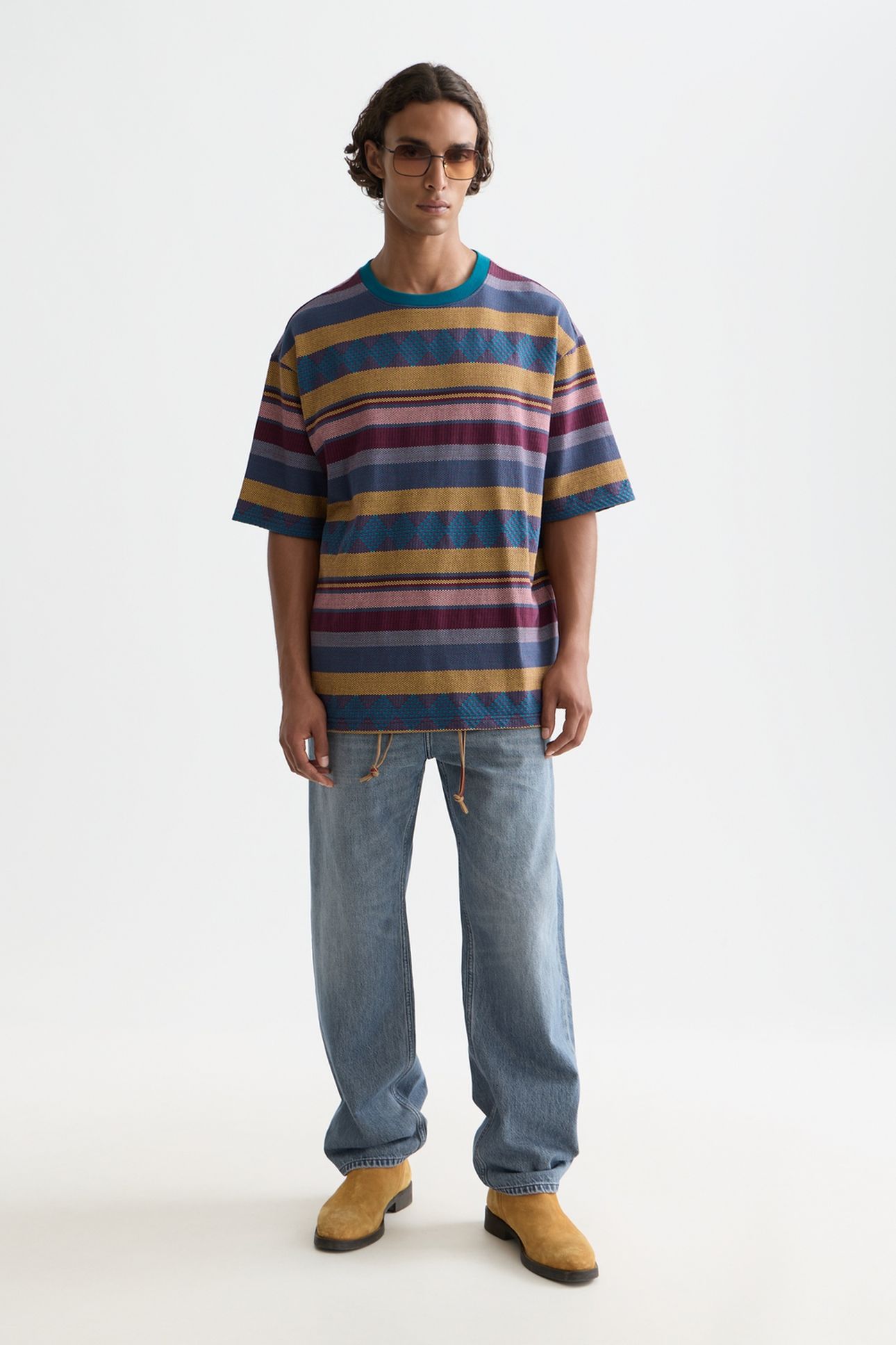 JACQUARD-KNITTED LOOSE-FIT T-SHIRT MEDIUM BROWN 3