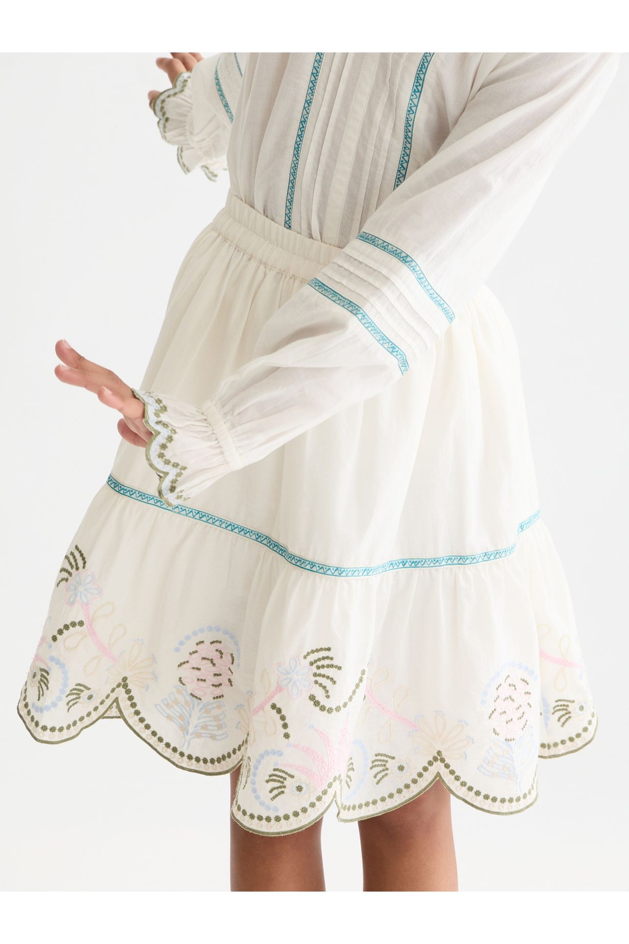 GIRLS EMBROIDERED HEM COTTON SKIRT WHITE TRADITIONAL 6