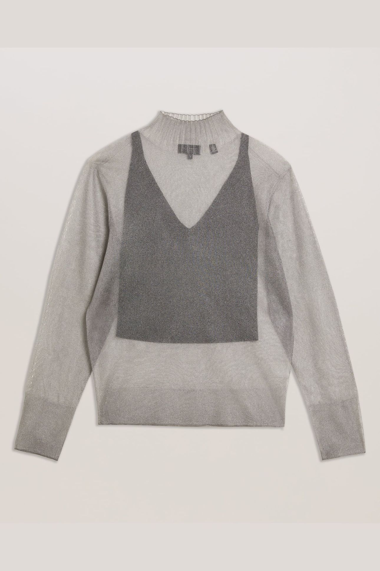TAYLAW SHEER FUNNEL NECK TOP GREY 3