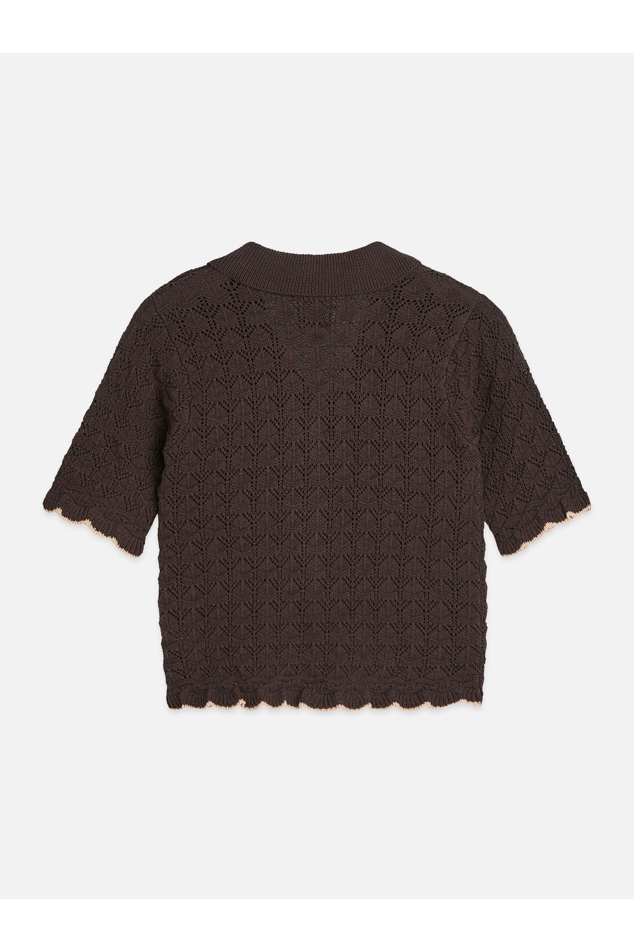 POINTELLE SHORT SLEEVE CARDIGAN HOT FUDGE 5