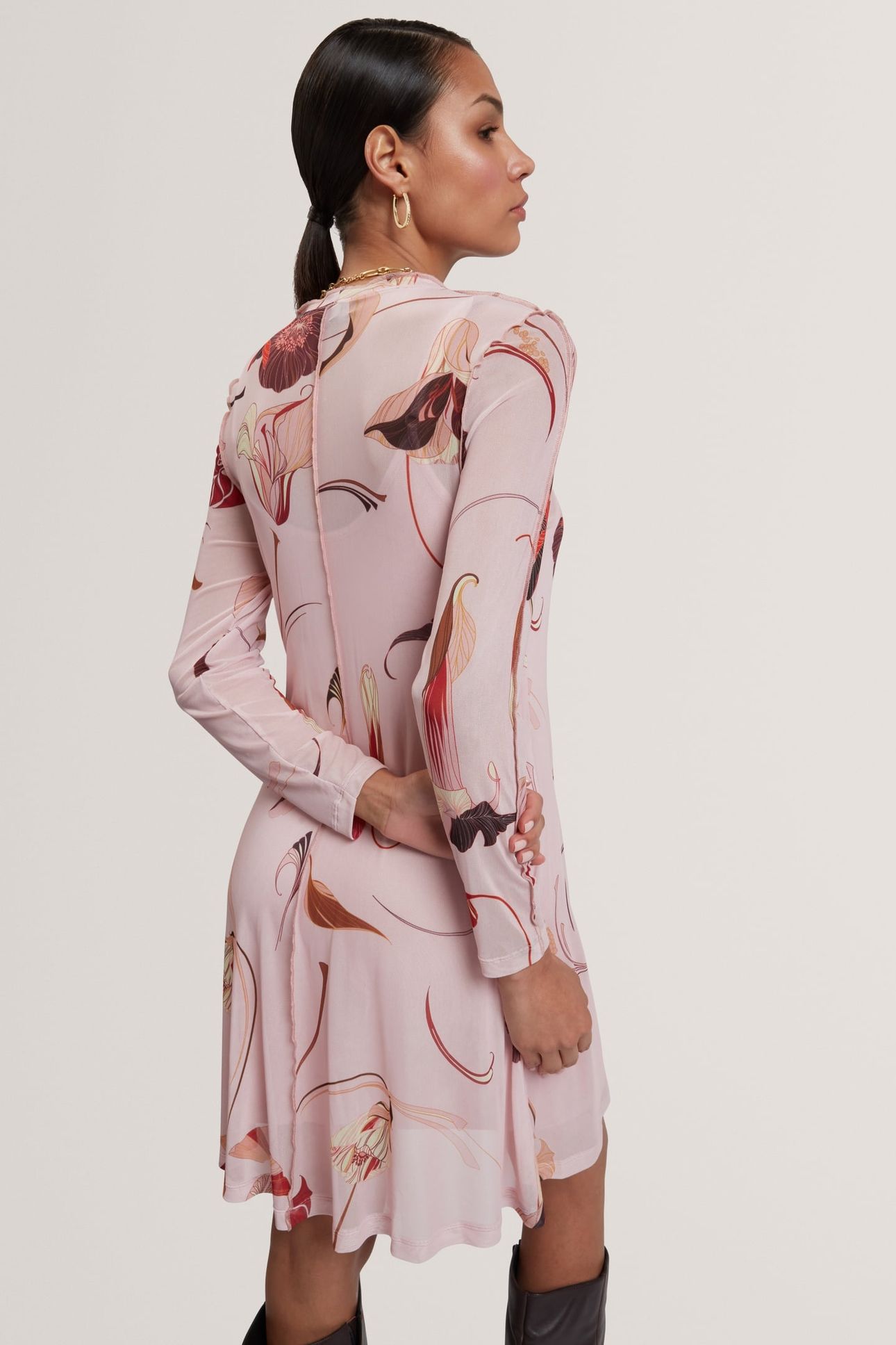 MESH LONG SLEEVE MIDI DRESS PINK 2