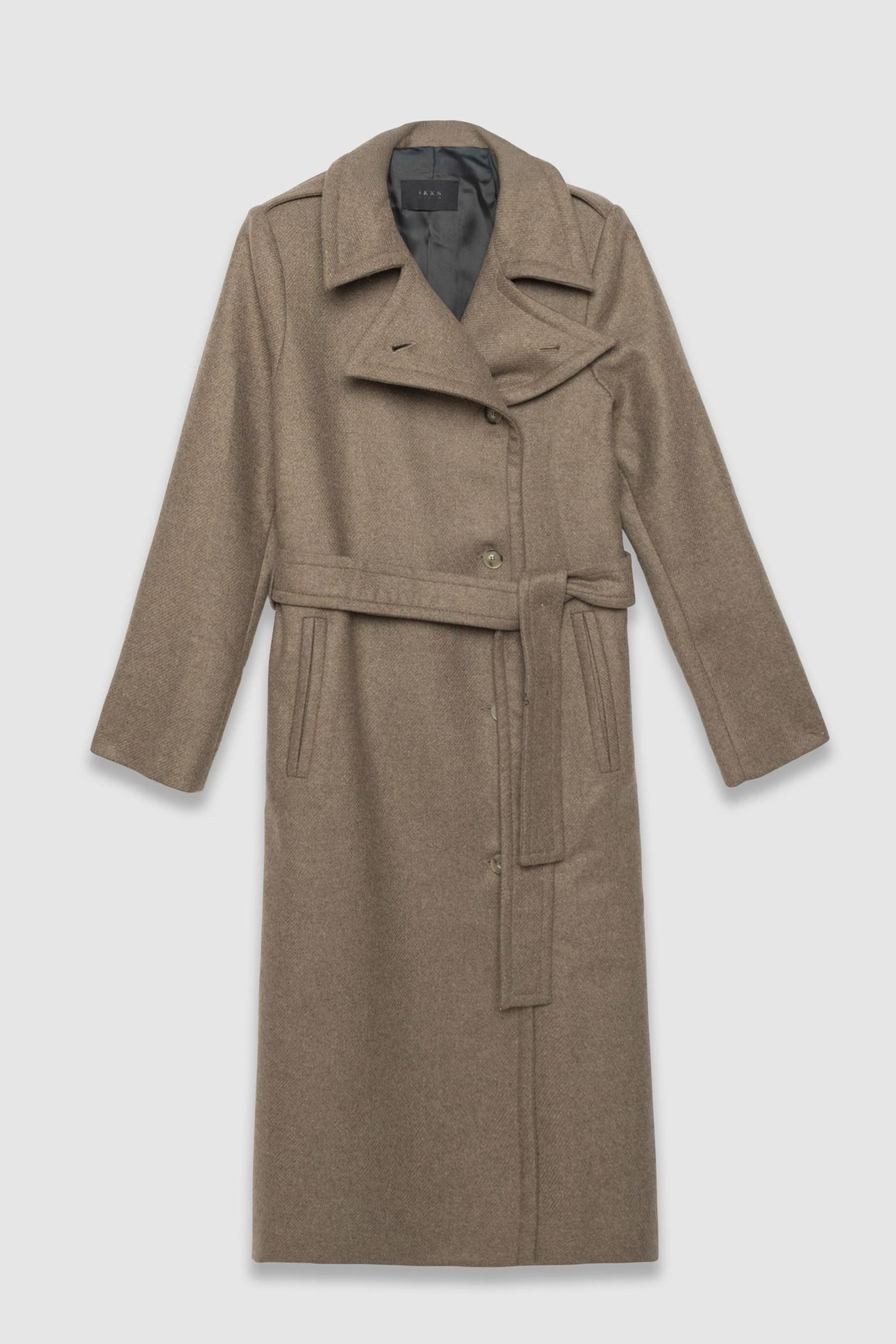 BEIGE WOOLCLOTH BELTED PEA-STYLE LONG COAT 4