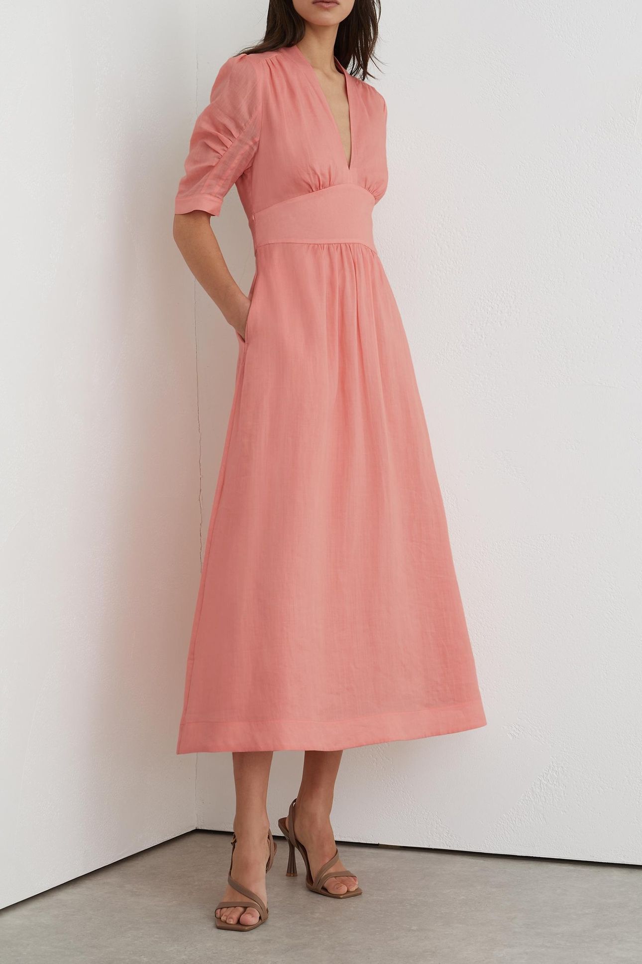 SHORT SLEEVE MIDI DRESS PINK 1