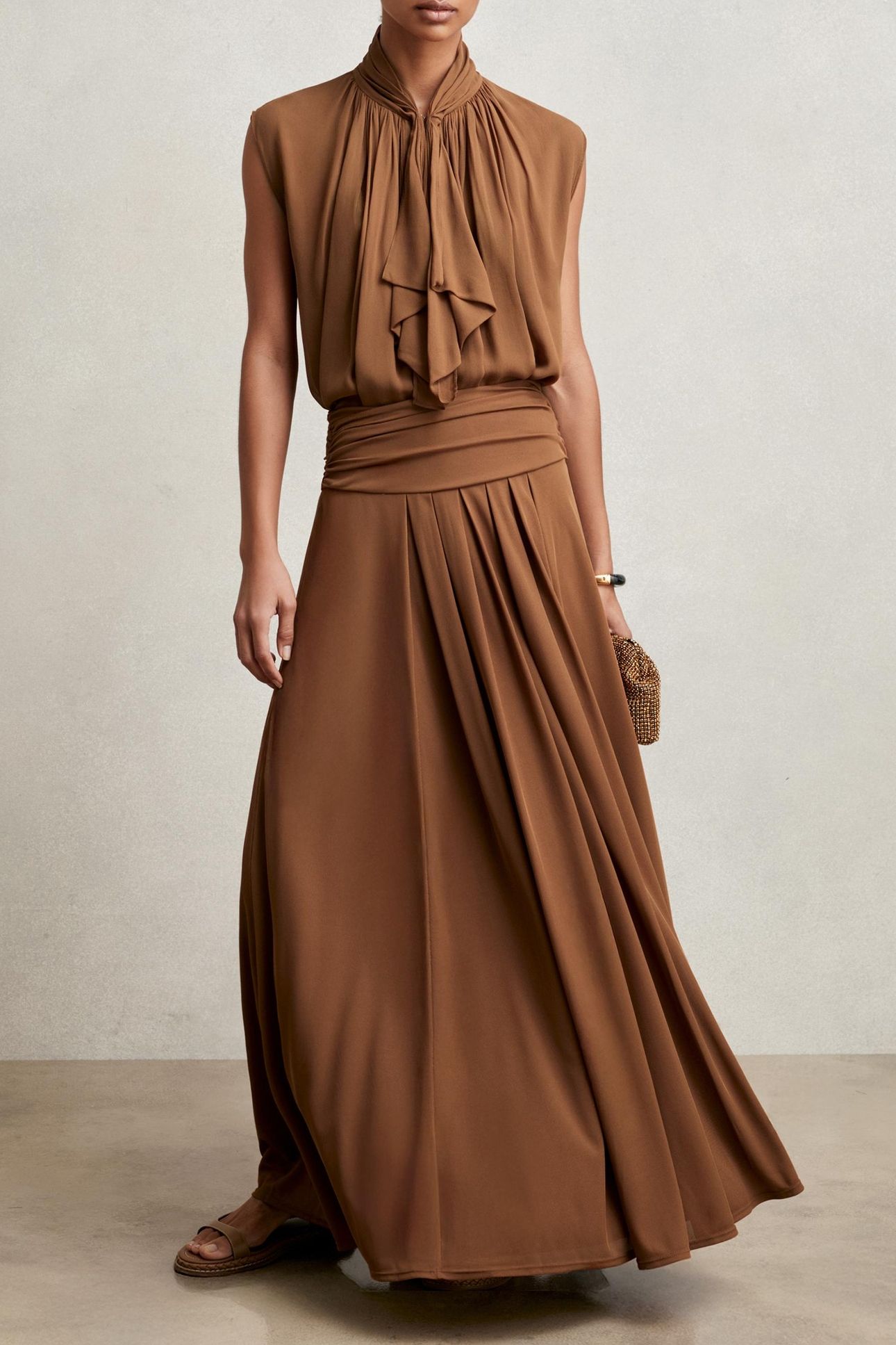 JERSEY MAXI SKIRT TAN BROWN 1