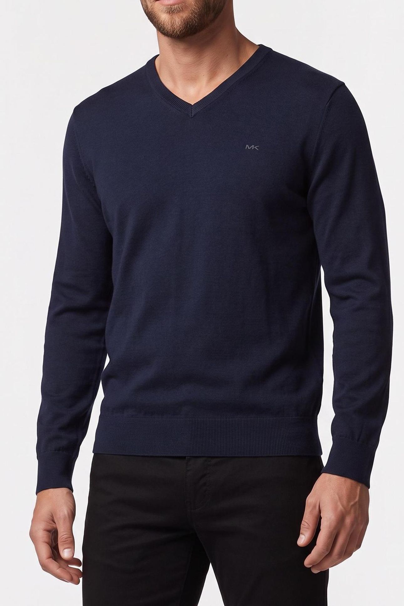 COTTON VEE KNIT SWEATER MIDNIGHT 1