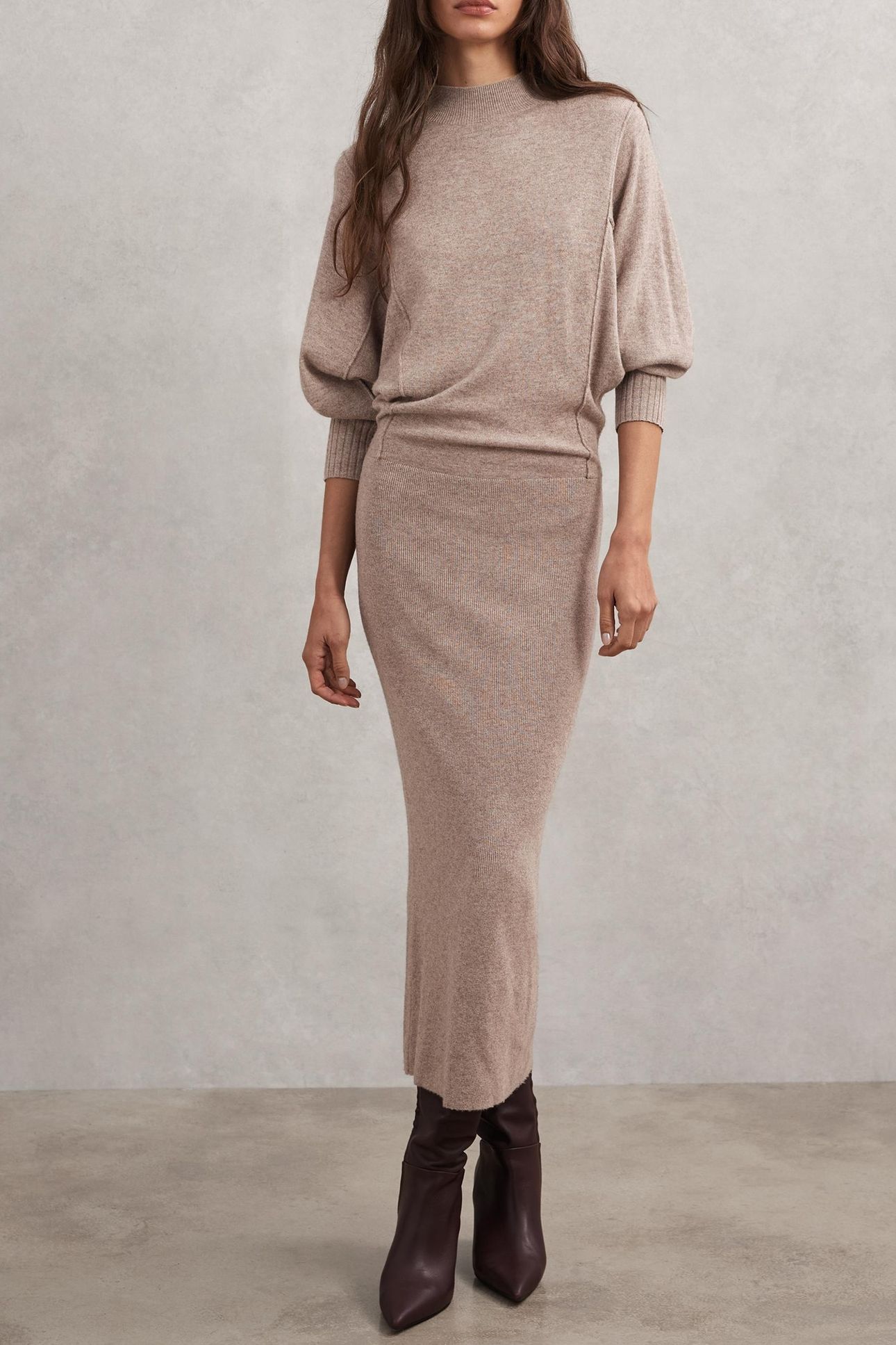 ROLL NECK KNITTED MIDI DRESS NEUTRAL 1