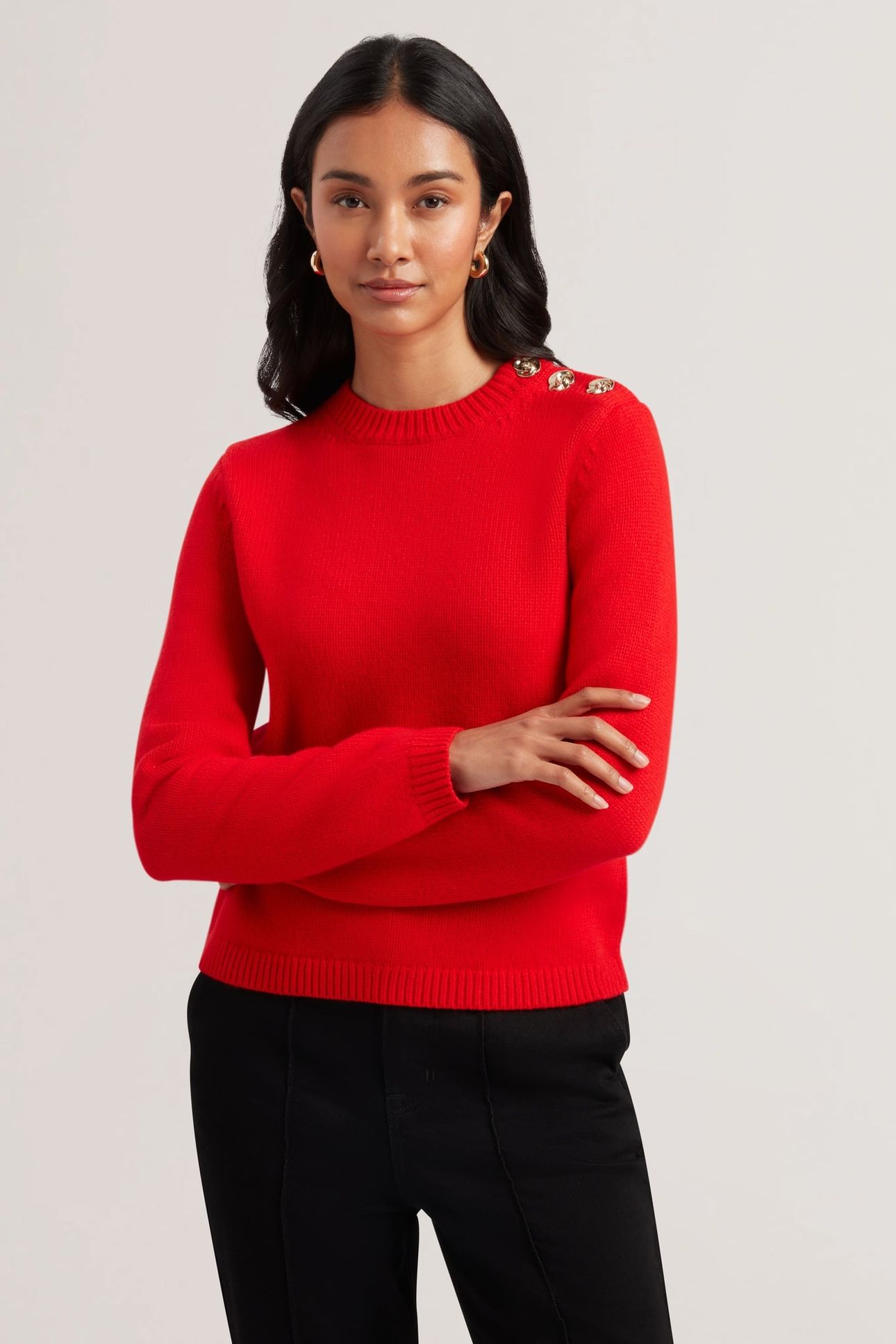 JANHA ROSE BUTTON CREW NECK LONG SLEEVE RED 2