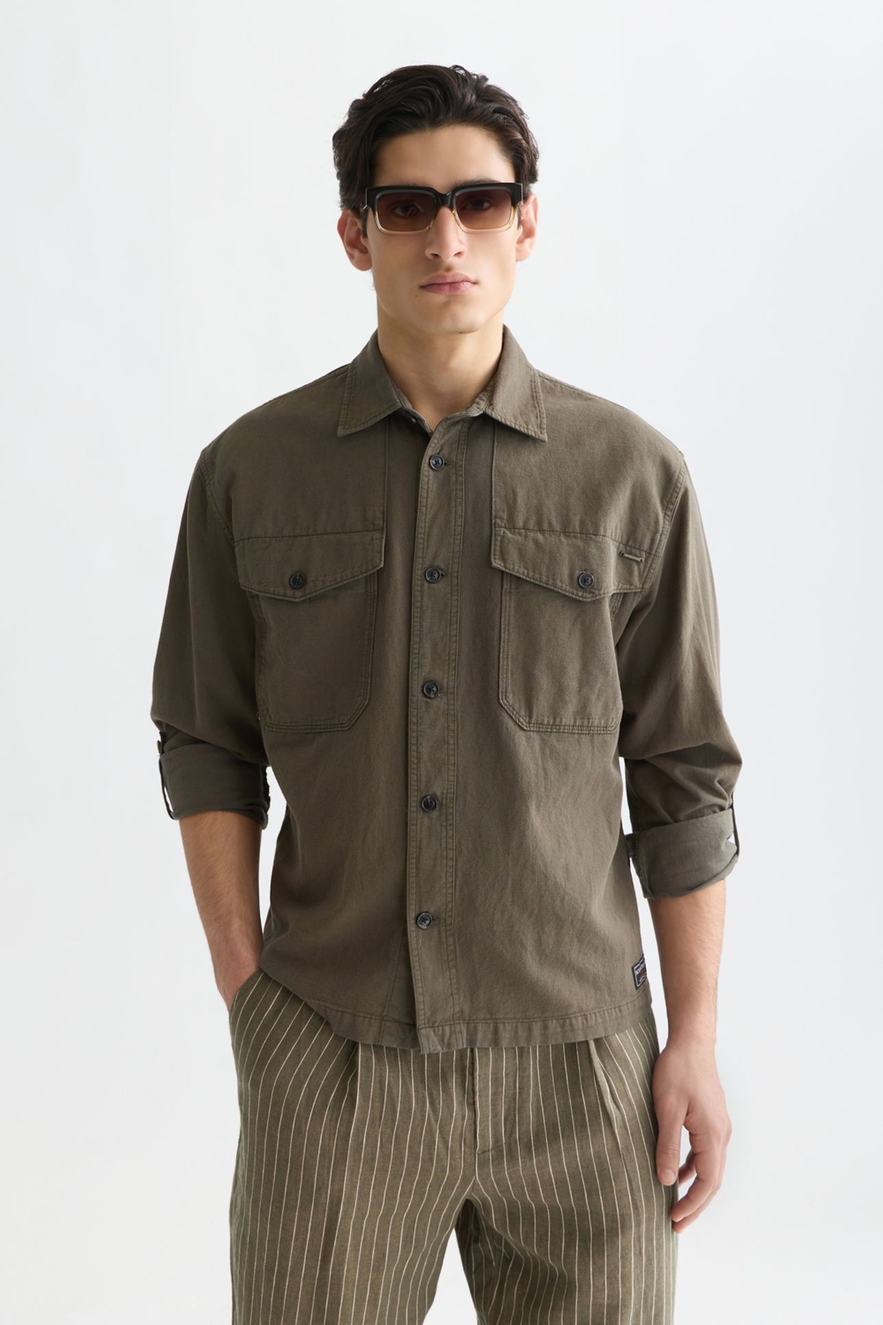 COTTONLINEN OVERSHIRT DARK BEIGE 1