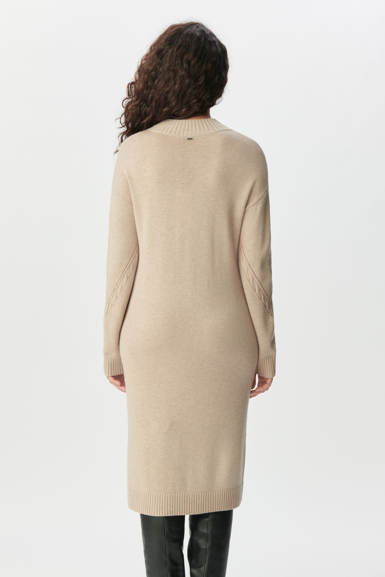 BEIGE SWEATER DRESS WITH PLACED CABLE KNIT 2