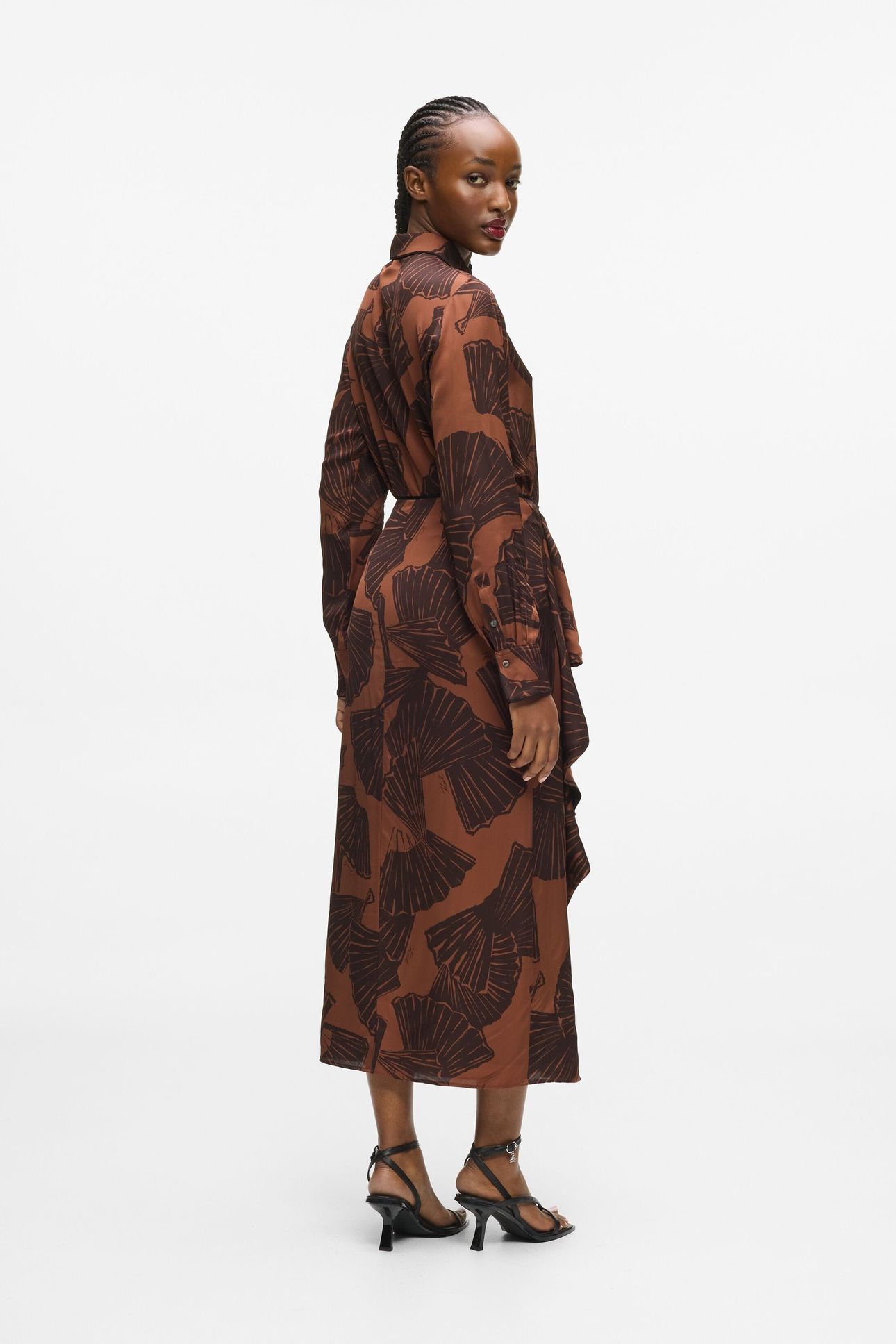 PRINTED FLUID SKIRT GRAPHIC FAN FRIAR BROWN 3