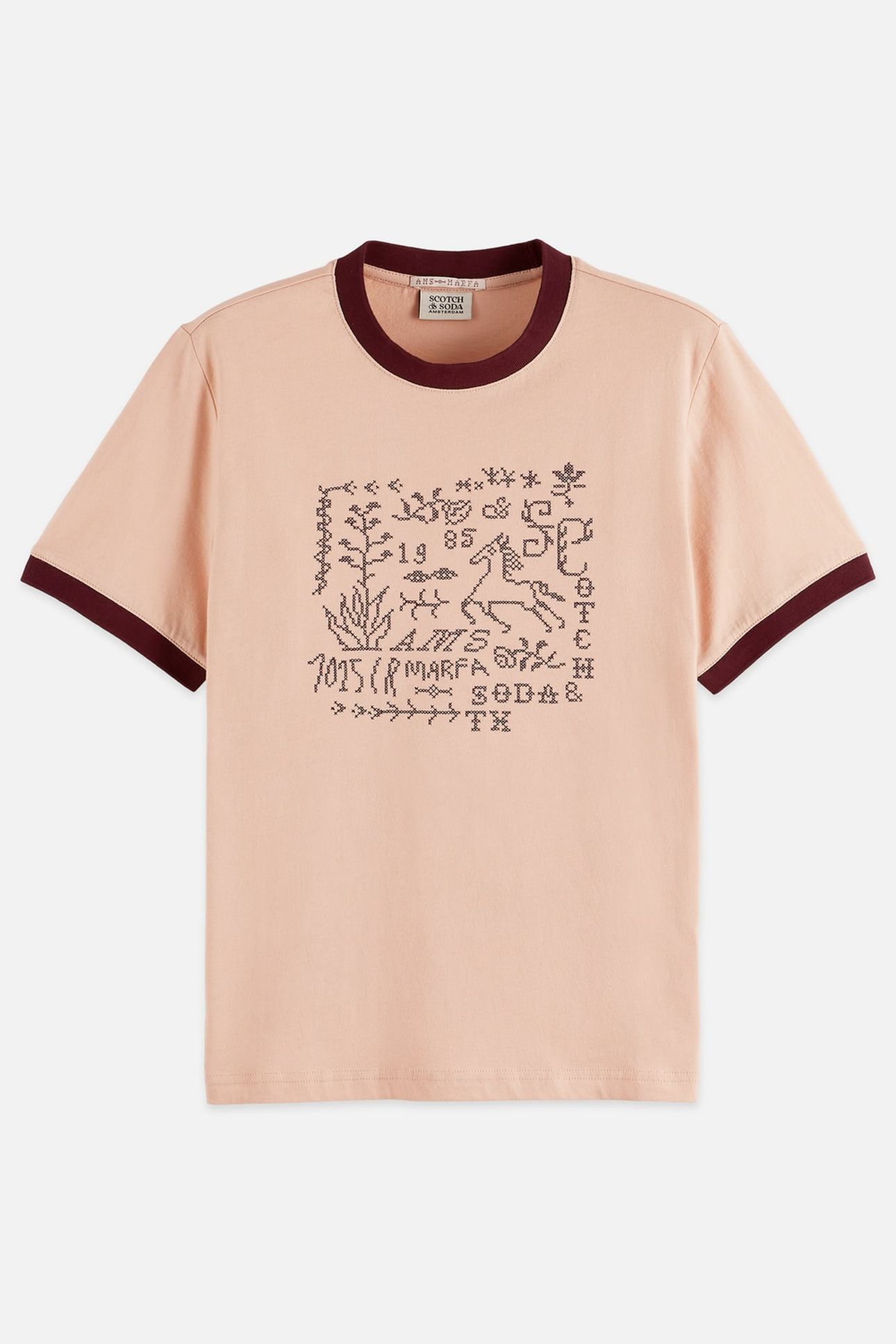 EMBROIDERED RINGER REGULAR FIT T-SHIRT ROSE DUST 5