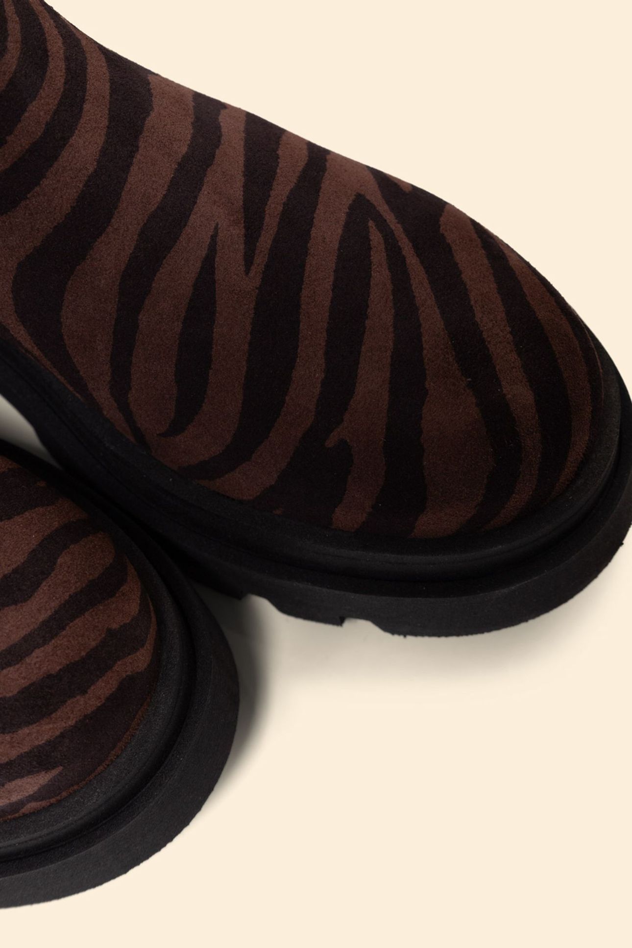 CHELSEA BOOTS BROWN LEATHER VELOUR ZEBRA PATTERN 6